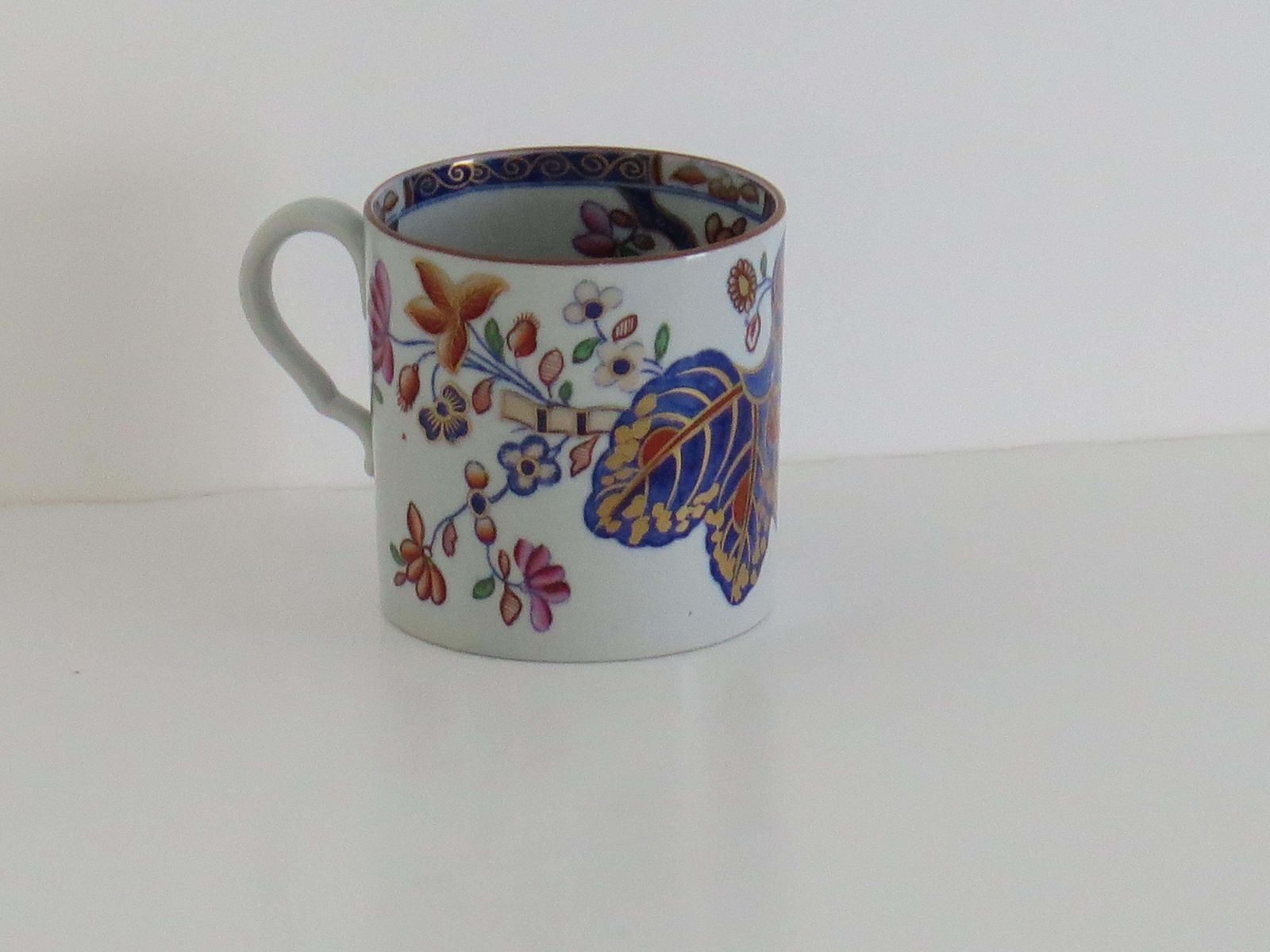 Spode antiek koffiekopje, handgeschilderd tabaksblad motief, ca. 1820 photo 180.0