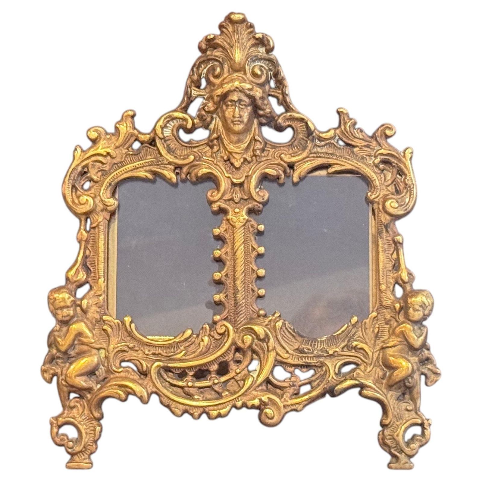 Paar Verguld Messing Rococo Fotolijsten, Antieke Decoratieve Wand en Tafellijsten