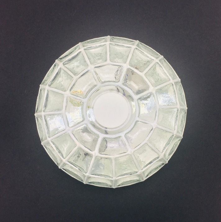 Pair Of Mid Century Modern White Iron & Glass Ceiling Lights From Limburg, Germany, 1960s/1970s photo for sale