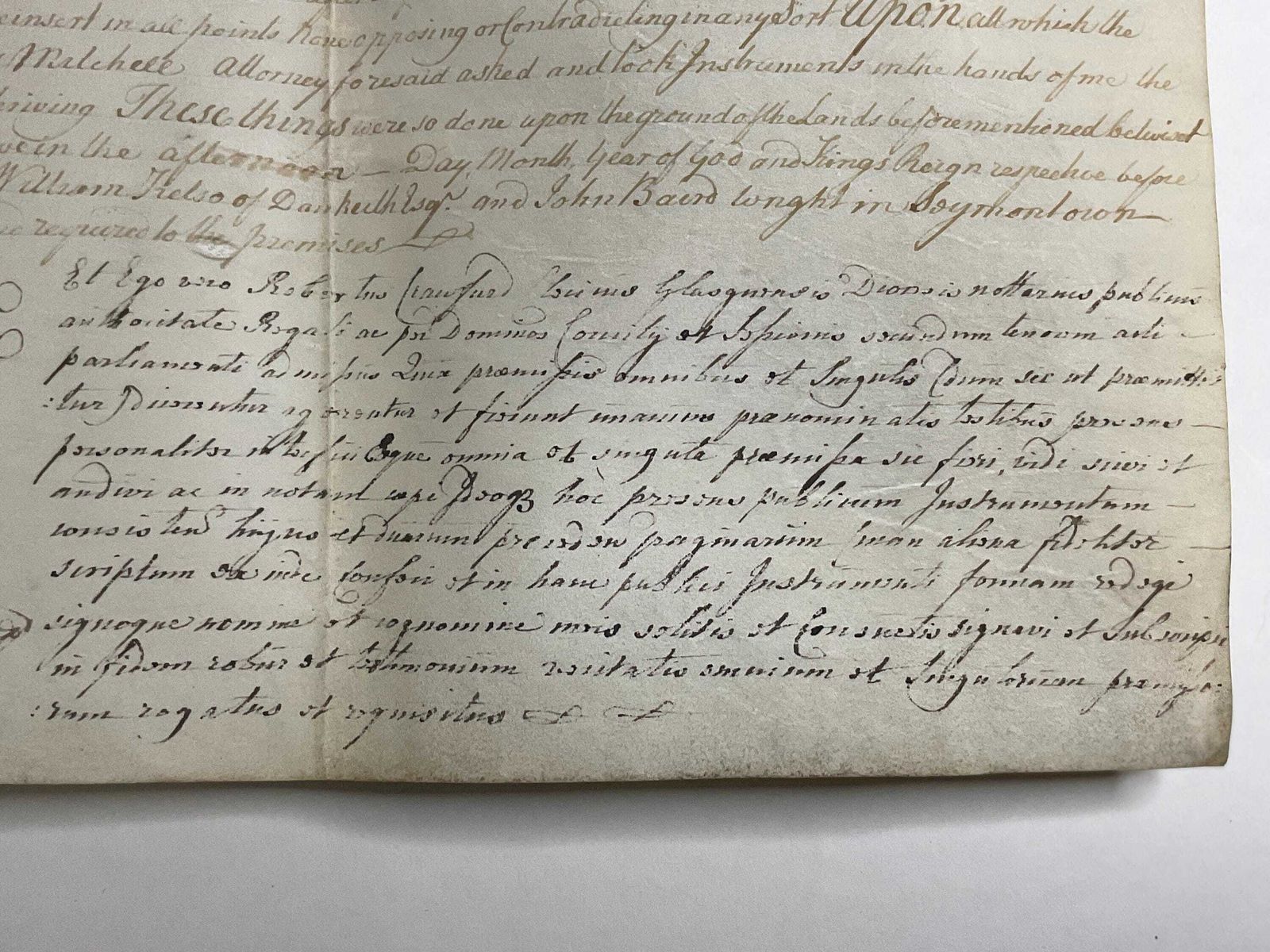 photo furniture 1754 Schots feodaal gronddocument - Ondertekend door notaris en getuigen, Ayrshire Estate Sasine, George II stempel