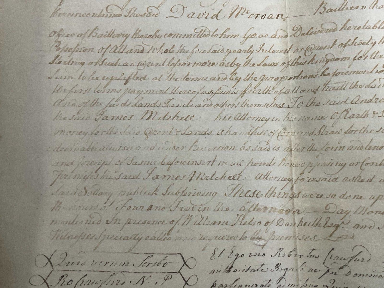 photo for sale 1754 Schots feodaal gronddocument - Ondertekend door notaris en getuigen, Ayrshire Estate Sasine, George II stempel