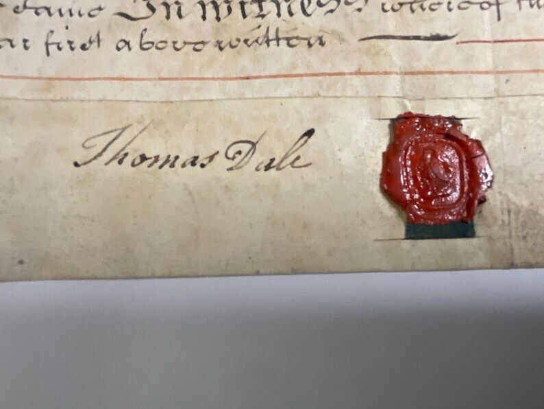 1813 Georgisch huurcontract voor één jaar, juridisch document - Eigendomsoverdracht Staffordshire met blauwe belastingzegel en wassensiegel photo for sale
