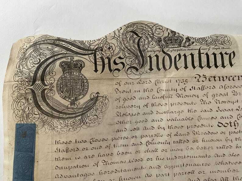 1768 Georgisch hypotheekakte document - Doniston, Staffordshire eigendomsakte met rood wassiegel en zeldzame "his mark" handtekening photo Woonaccessoires