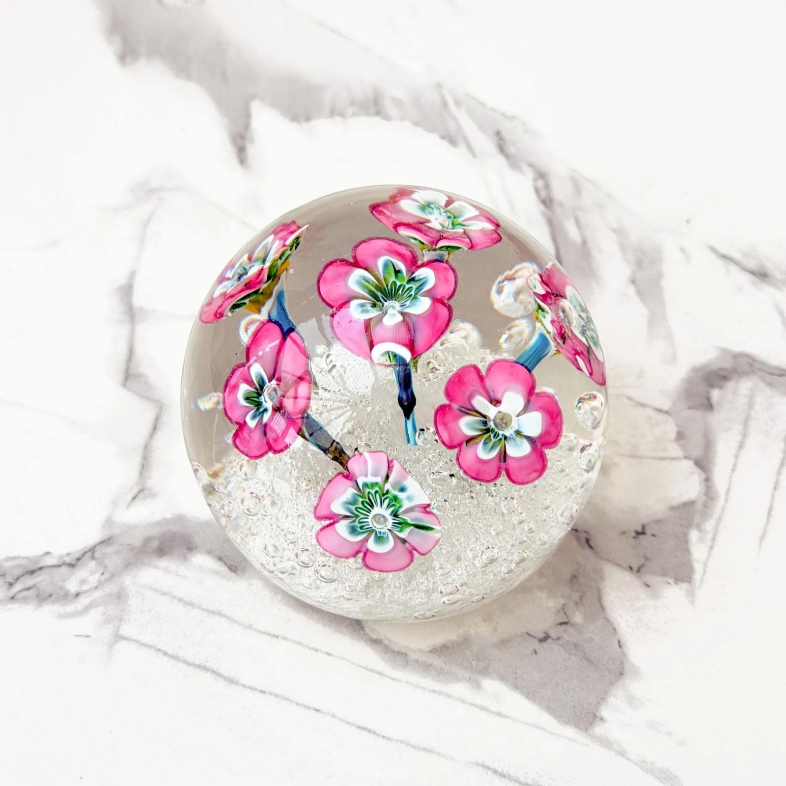 Vintage Murano Magnum Glazen Presse-papier Roze Lampwork Bloemen photo vinterior