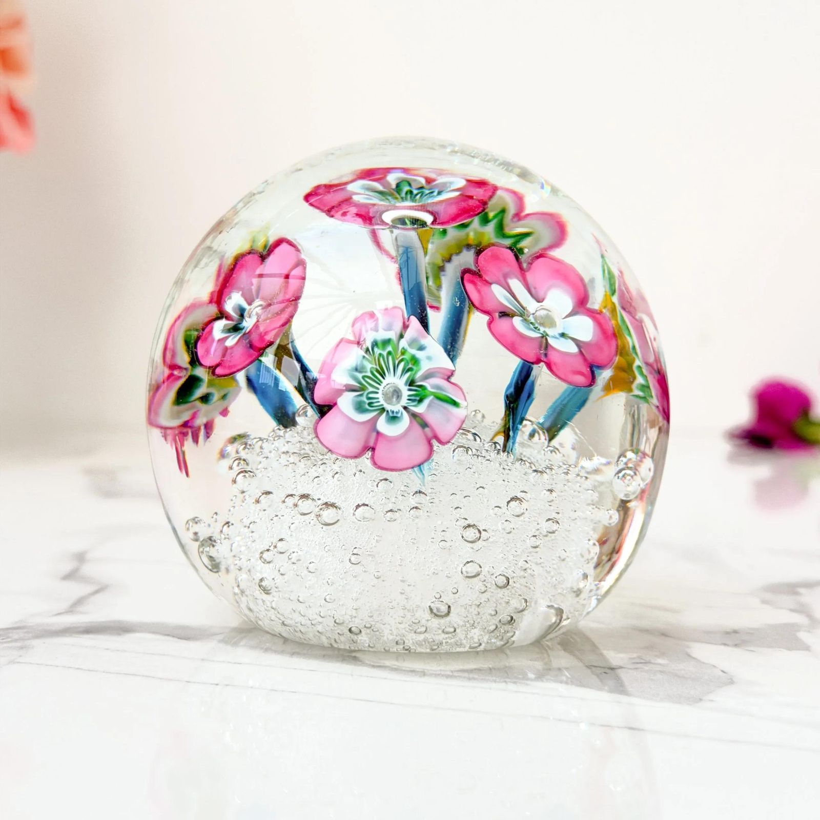Vintage Murano Magnum Glazen Presse-papier Roze Lampwork Bloemen photo buy