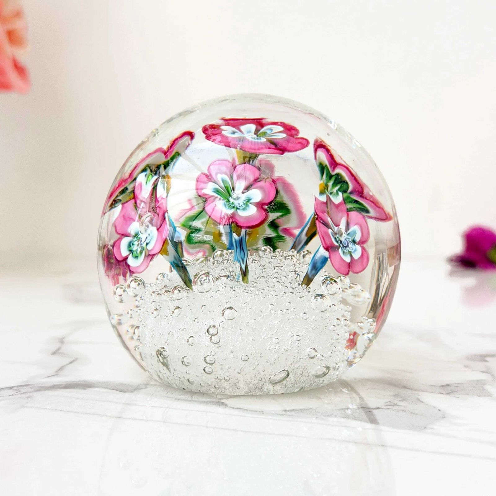 photo furniture Vintage Murano Magnum Glazen Presse-papier Roze Lampwork Bloemen