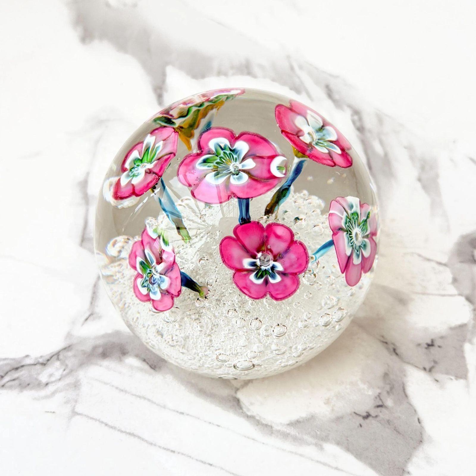 Woonaccessoires Vintage Murano Magnum Glazen Presse-papier Roze Lampwork Bloemen photo