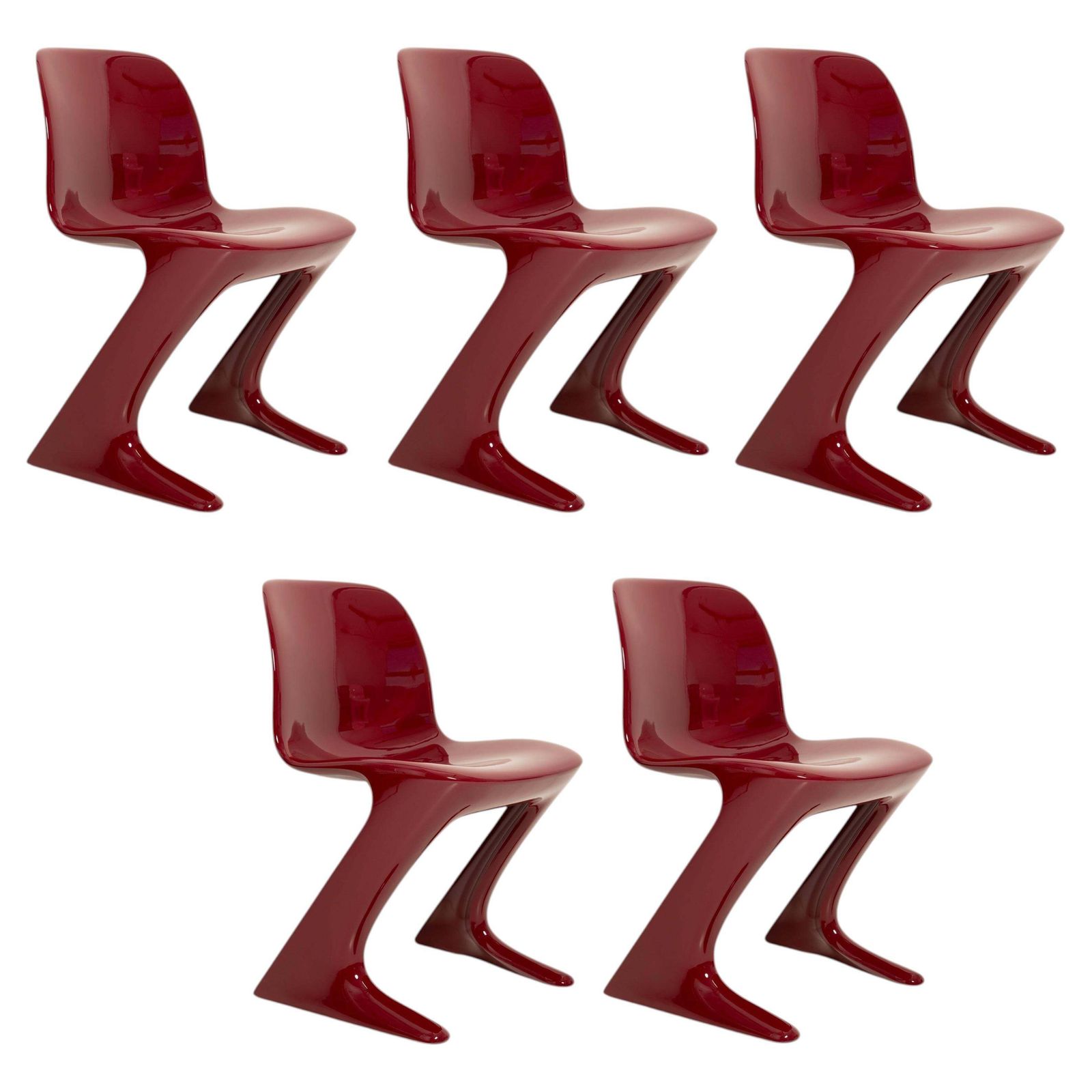 Vijf Rode Wijn Bordeauxrode Kangaroo Stoelen Ontworpen Door Ernst Moeckl, Duitsland, 1968