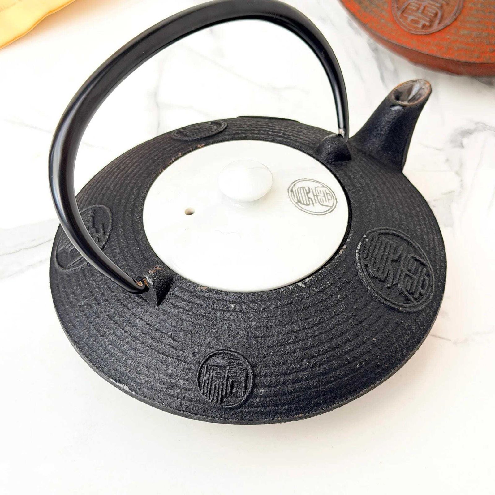 photo buy Oigen Nanbu Tekki Cast Iron Teapot Pair Black & Red Vintage Japanese