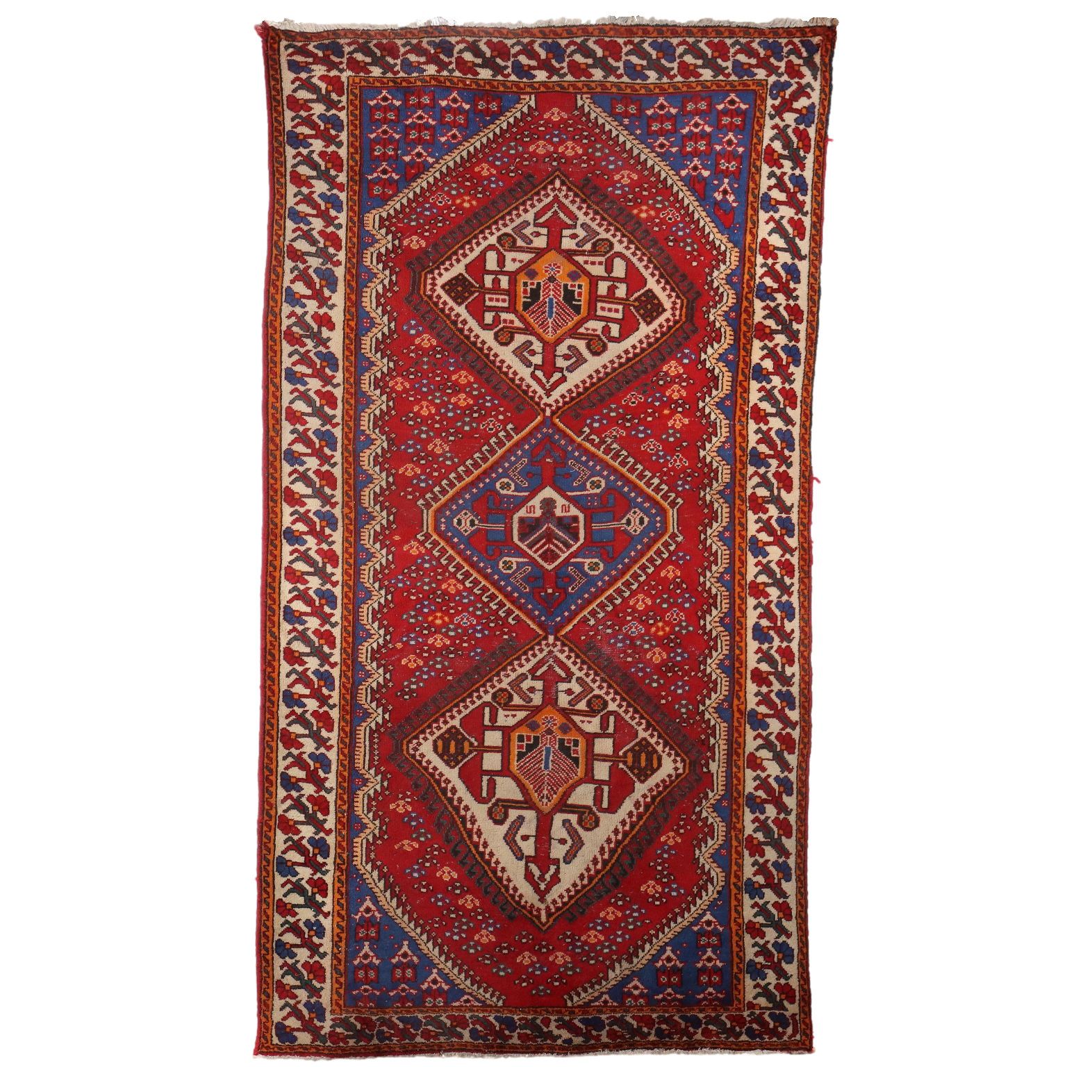 Antiek Aziatisch tapijt katoen wol grove knoop 104 x 63 in