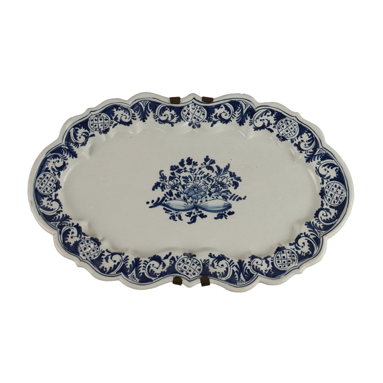Antiek Ovaal Dienblad Majolica Decoraties Italië XVIII Eeuw