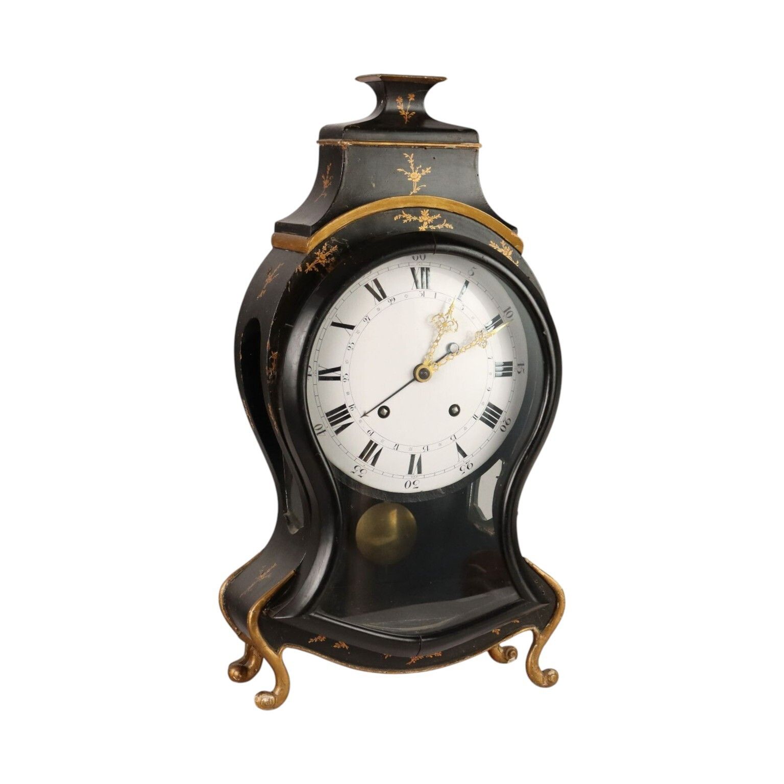 Antieke Neuchateloise Slingerklok Bronzen Decoraties '800