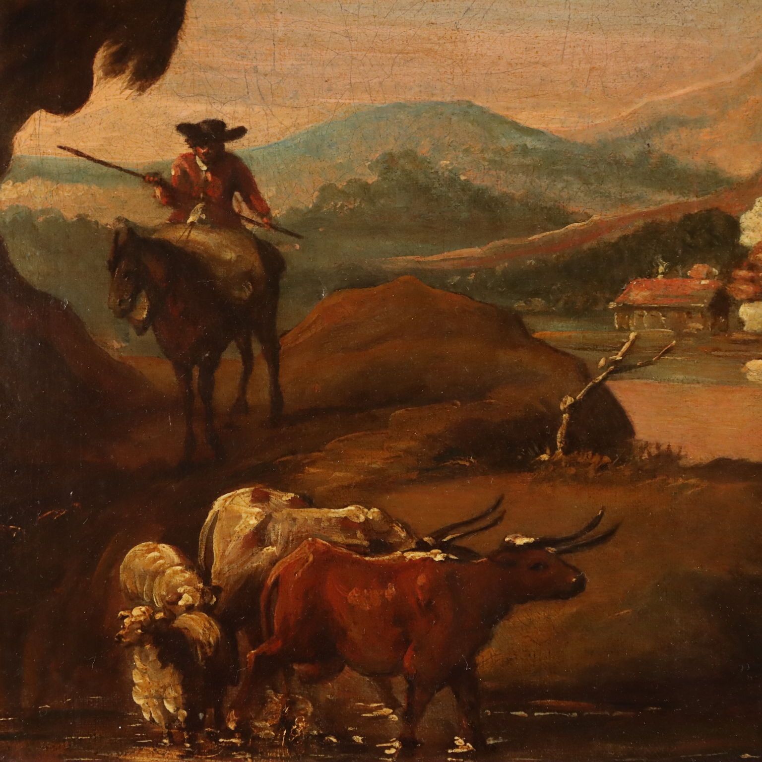 Antiek schilderij landschap met herders olieverf op doek 17e eeuw photo Kunst