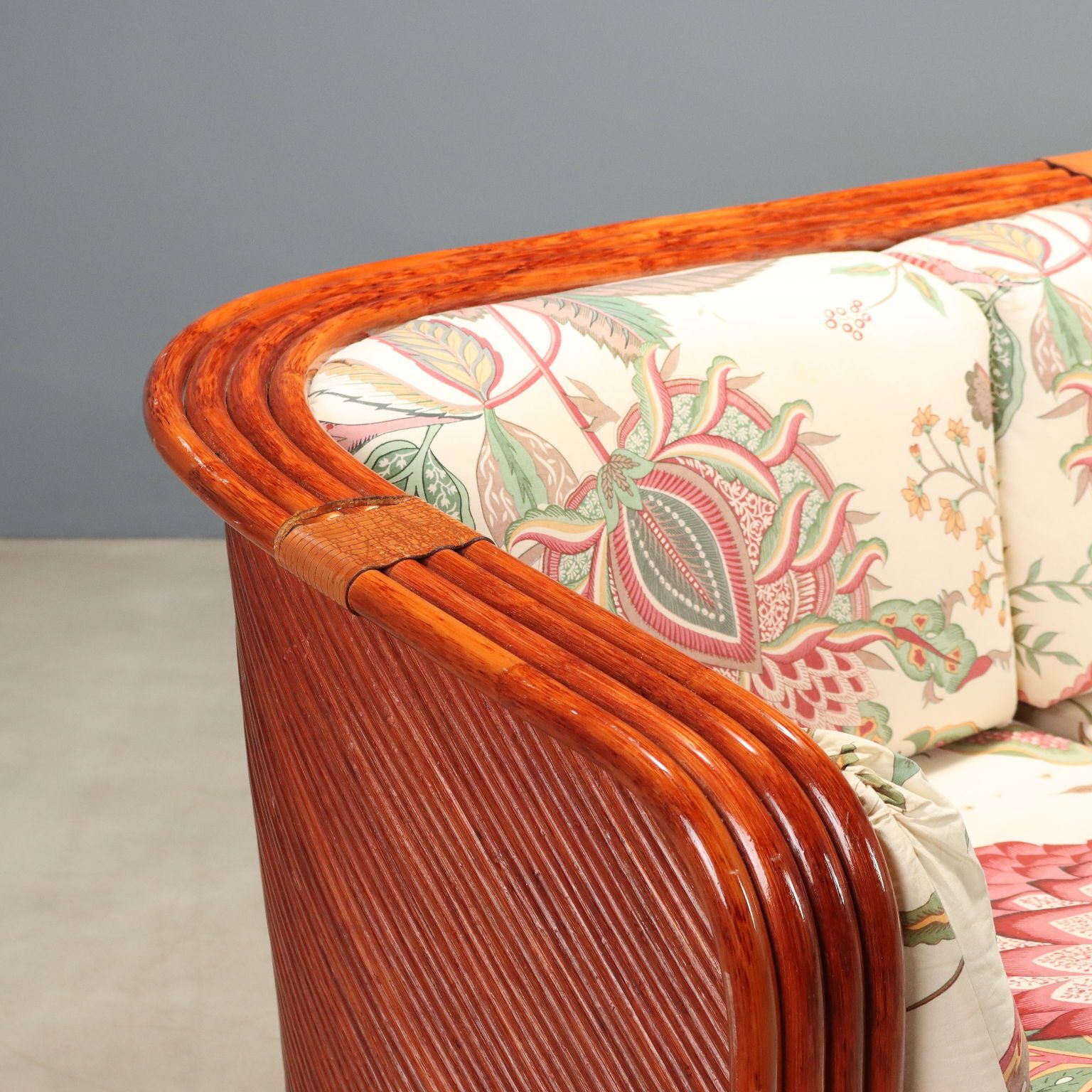 1980s Rattan And Red Lacquered Bamboo Sofa photo Furniture