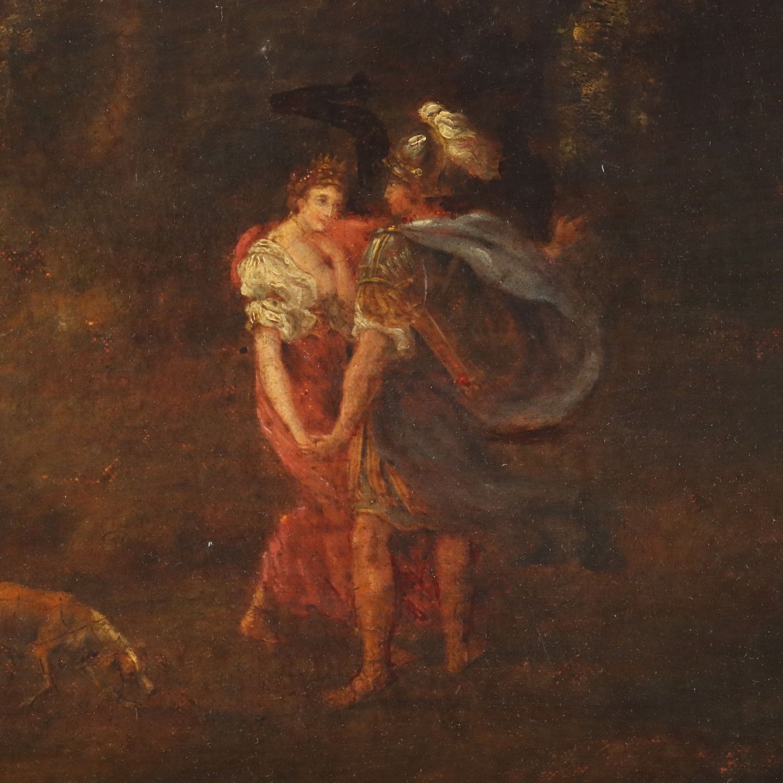Tableau d'époque, paysage animé de figures, huile sur toile, XVIIIe siècle photo Art