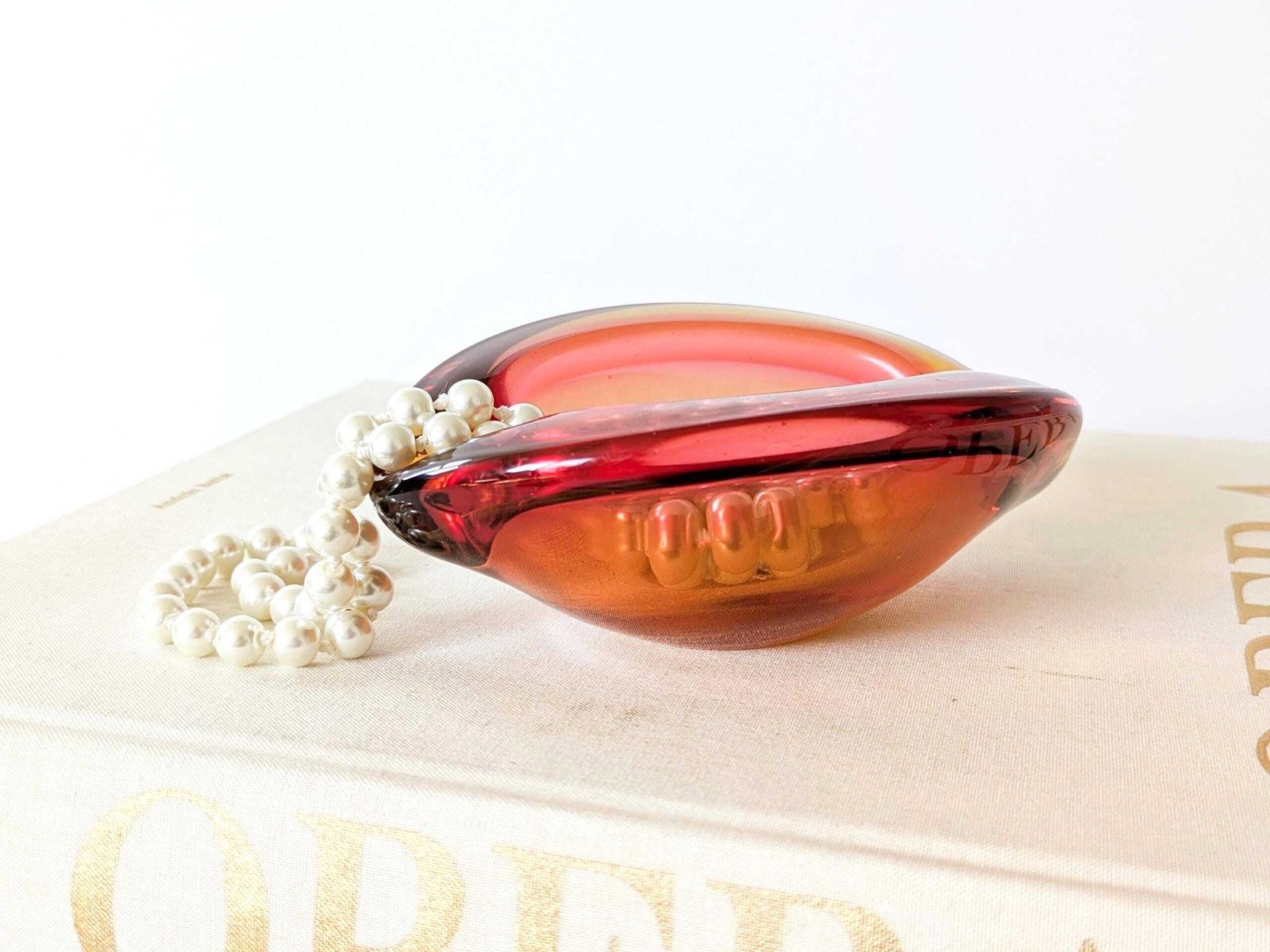 Vintage Murano Sommerso glazen asbak oranje roze mid-century opvangschaal of snuisterijenschaaltje photo Woonaccessoires