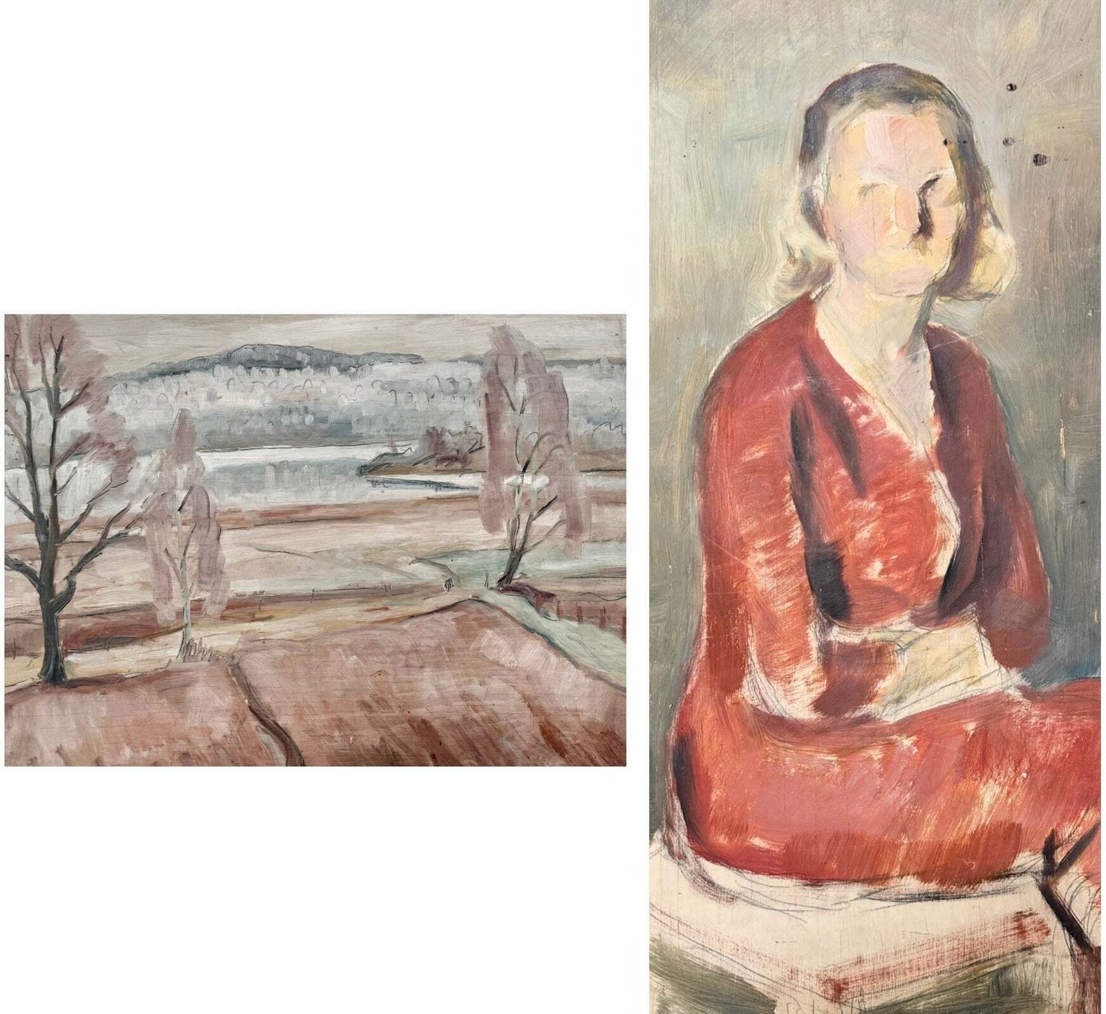 The Secret Romance. Landscape With Portrait. 1933. Double Sided Oil Painting By Gösta Wesström