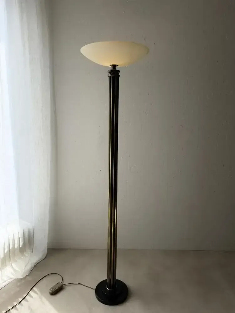 Lumiere Messing Vloerlamp Met Glazen Uplighter Frankrijk jaren 1980