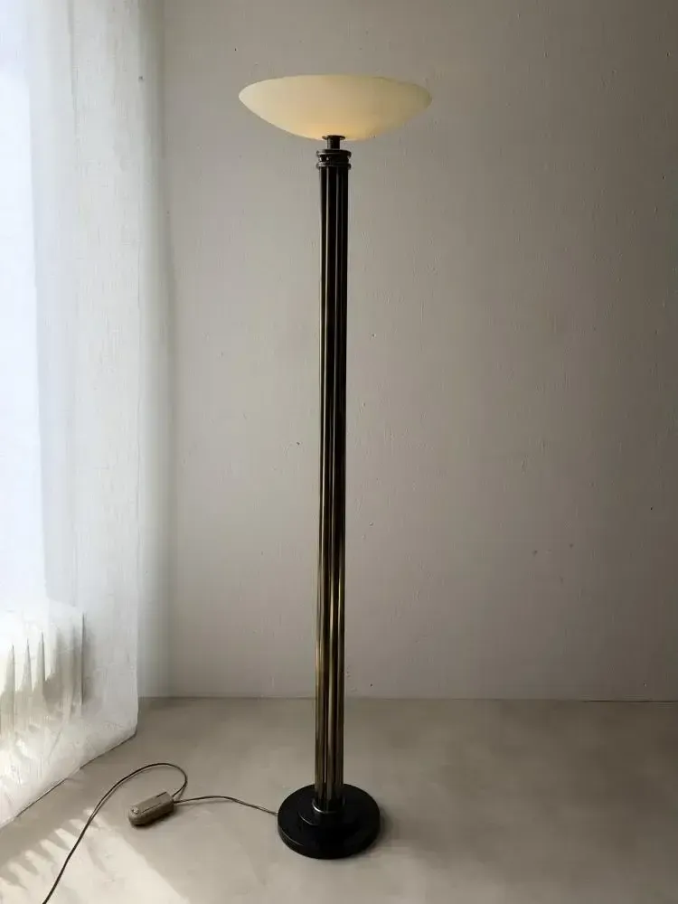 photo for sale Lumiere Messing Vloerlamp Met Glazen Uplighter Frankrijk jaren 1980