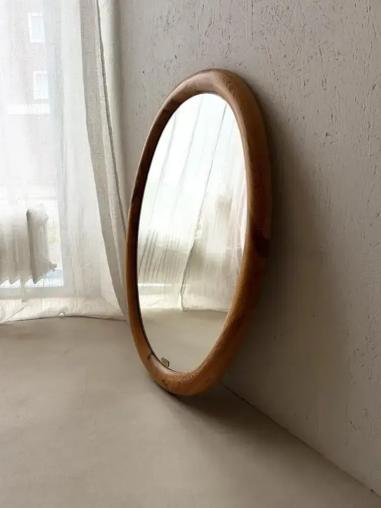 Ovale Grenen Spiegel Glasmaster Markaryd Zweden jaren 1970