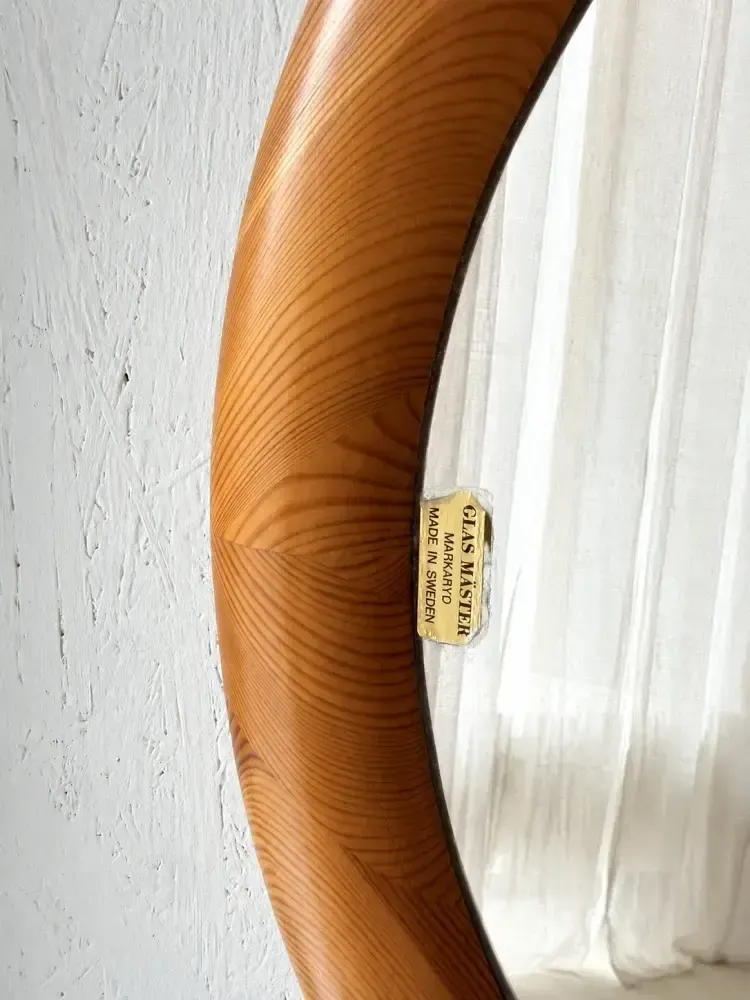 Oval Pine Mirror Glasmaster Markaryd Sweden 1970s photo buy