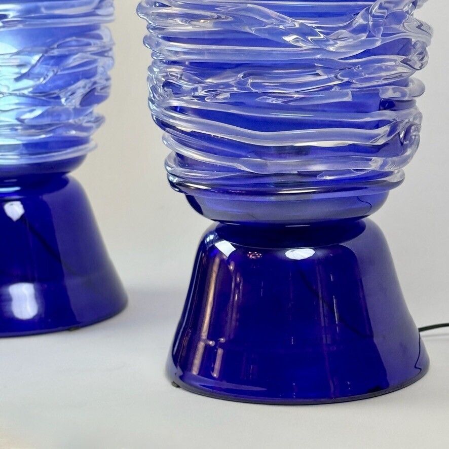 photo furniture Paar blauwe Murano glazen tafellampen, eind 20e eeuw