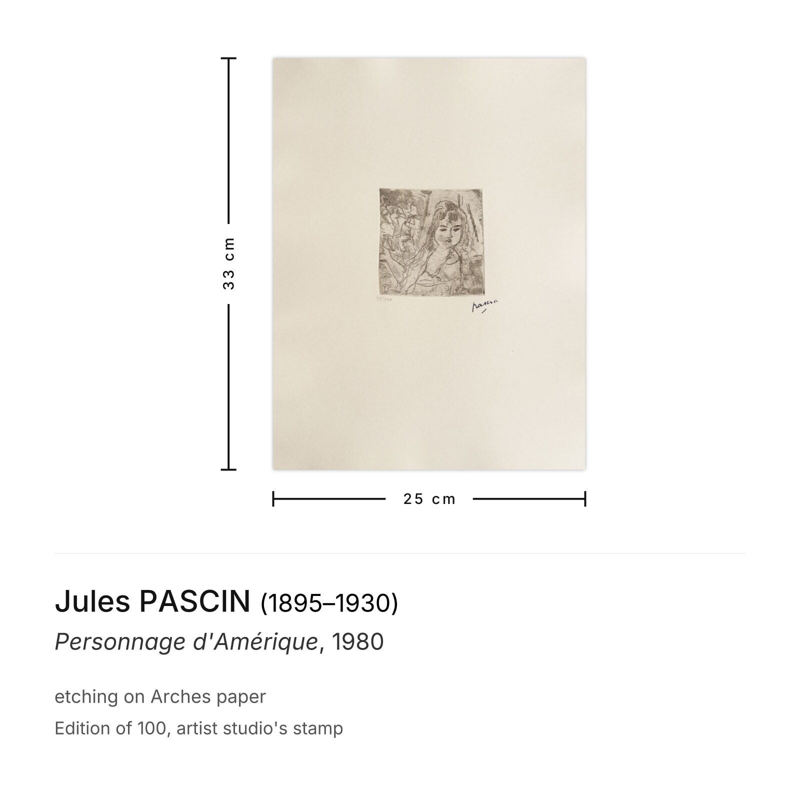 Jules Pascin Etching Personnage D'amérique 1980 photo furniture
