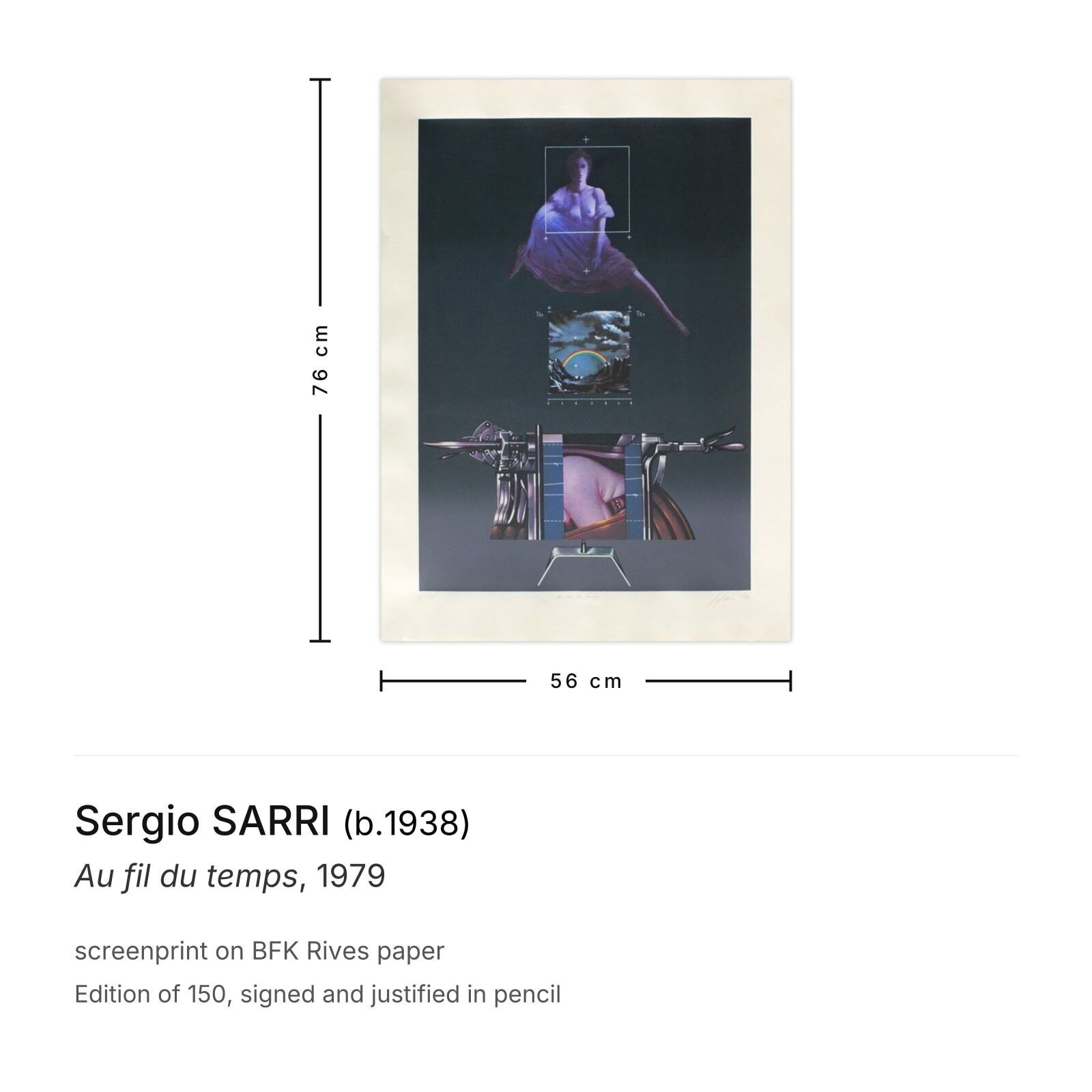 Sérigraphie signée Sergio Sarri, Au fil du temps, 1979 photo furniture