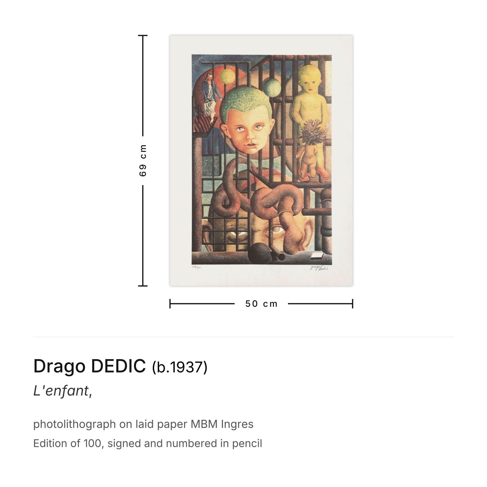 Lithographie signée Drago Dedic L'enfant photo furniture