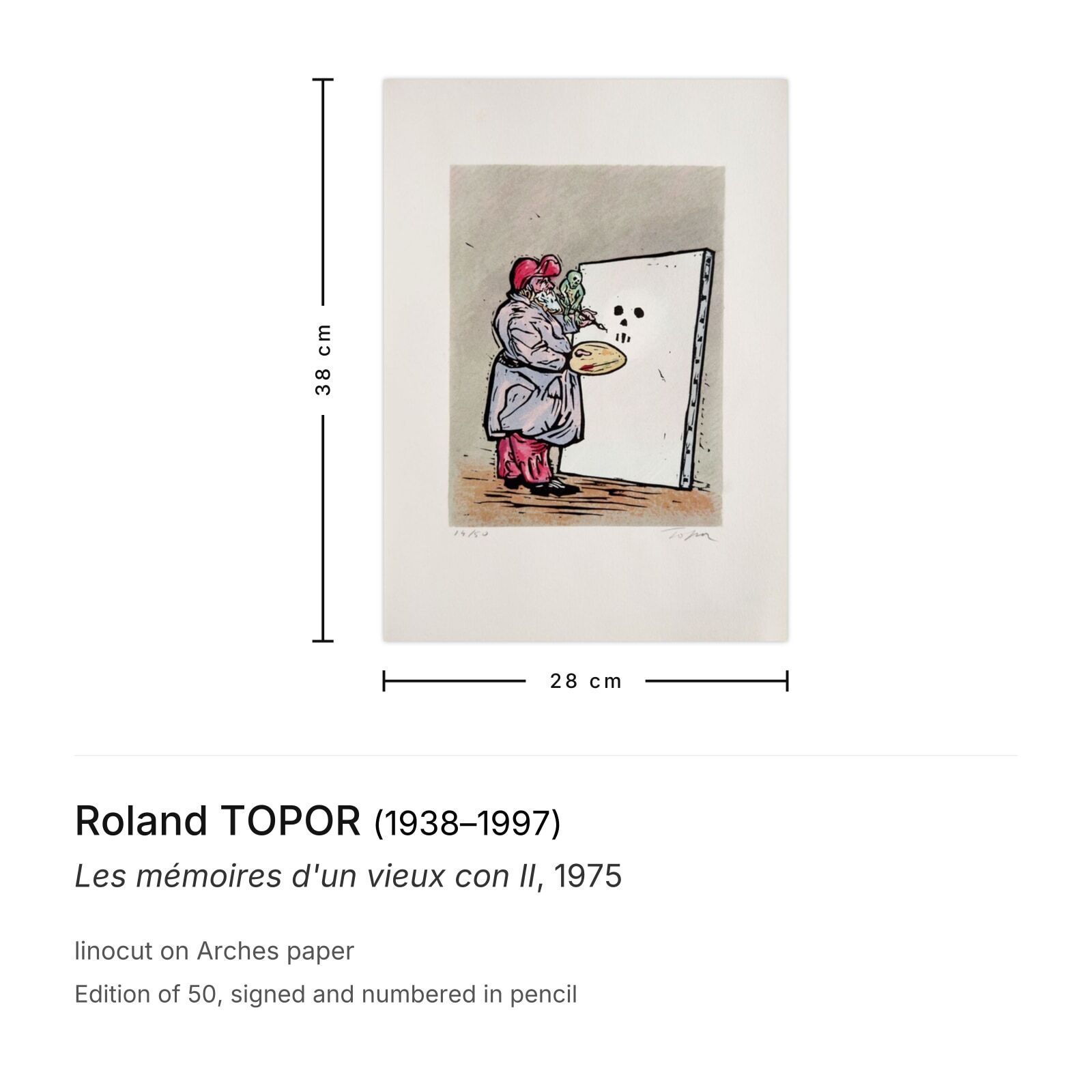 Roland Topor Signed Linocut Les Mémoires D'un Vieux Con II 1975 photo furniture