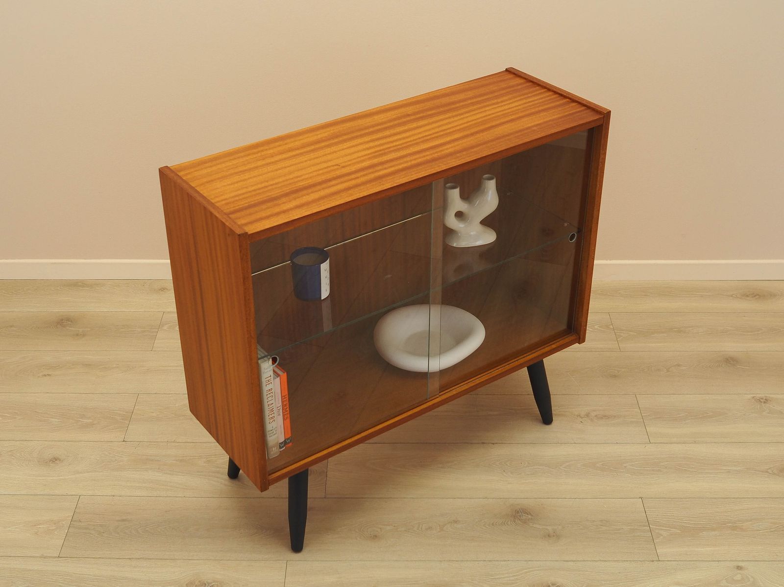 Danish Display Cabinet With Sliding Glass Doors, Mahogany Veneer, 1970s photo buy