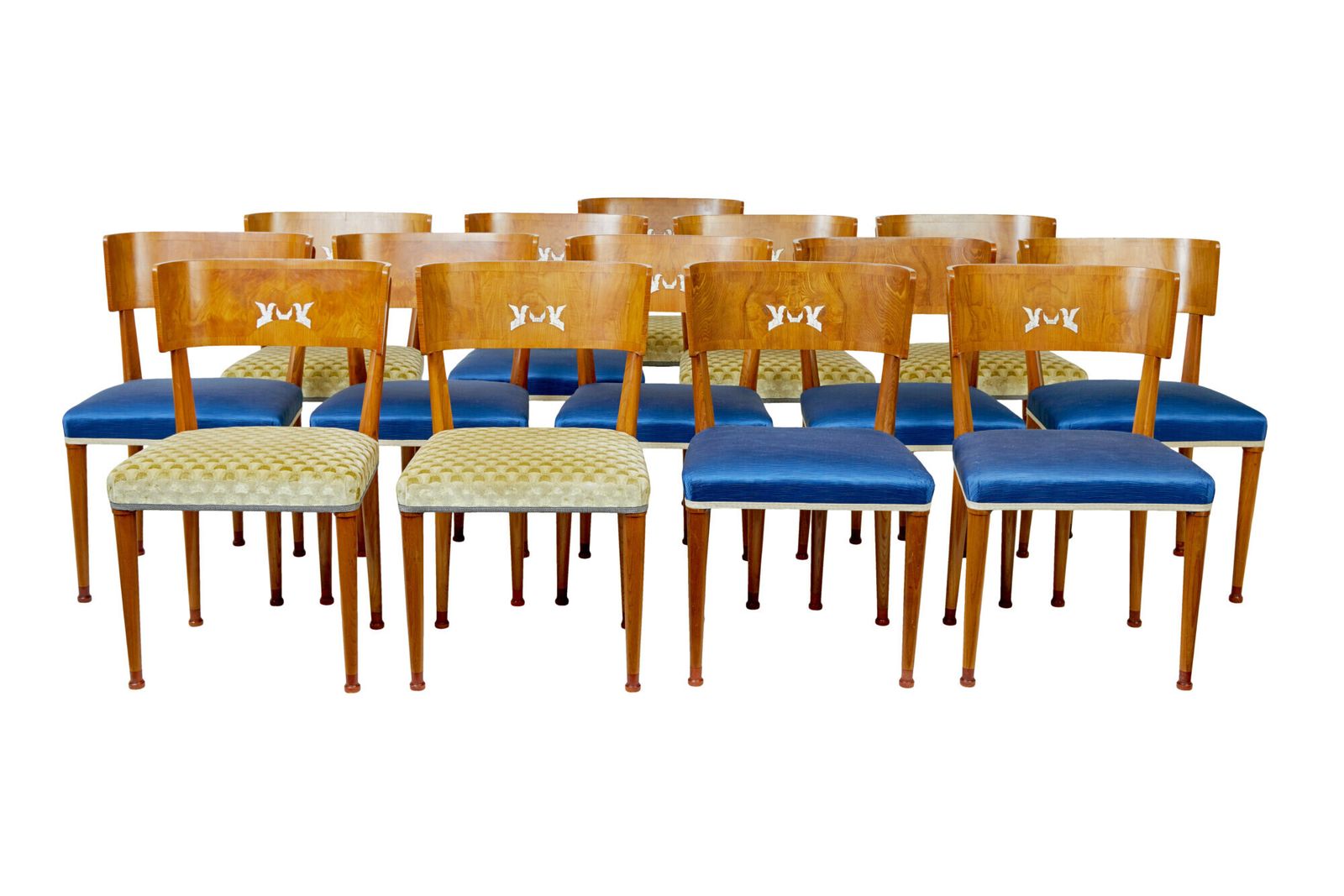 Zeldzame set Zweedse art deco iepenhout klismos eetkamerstoelen