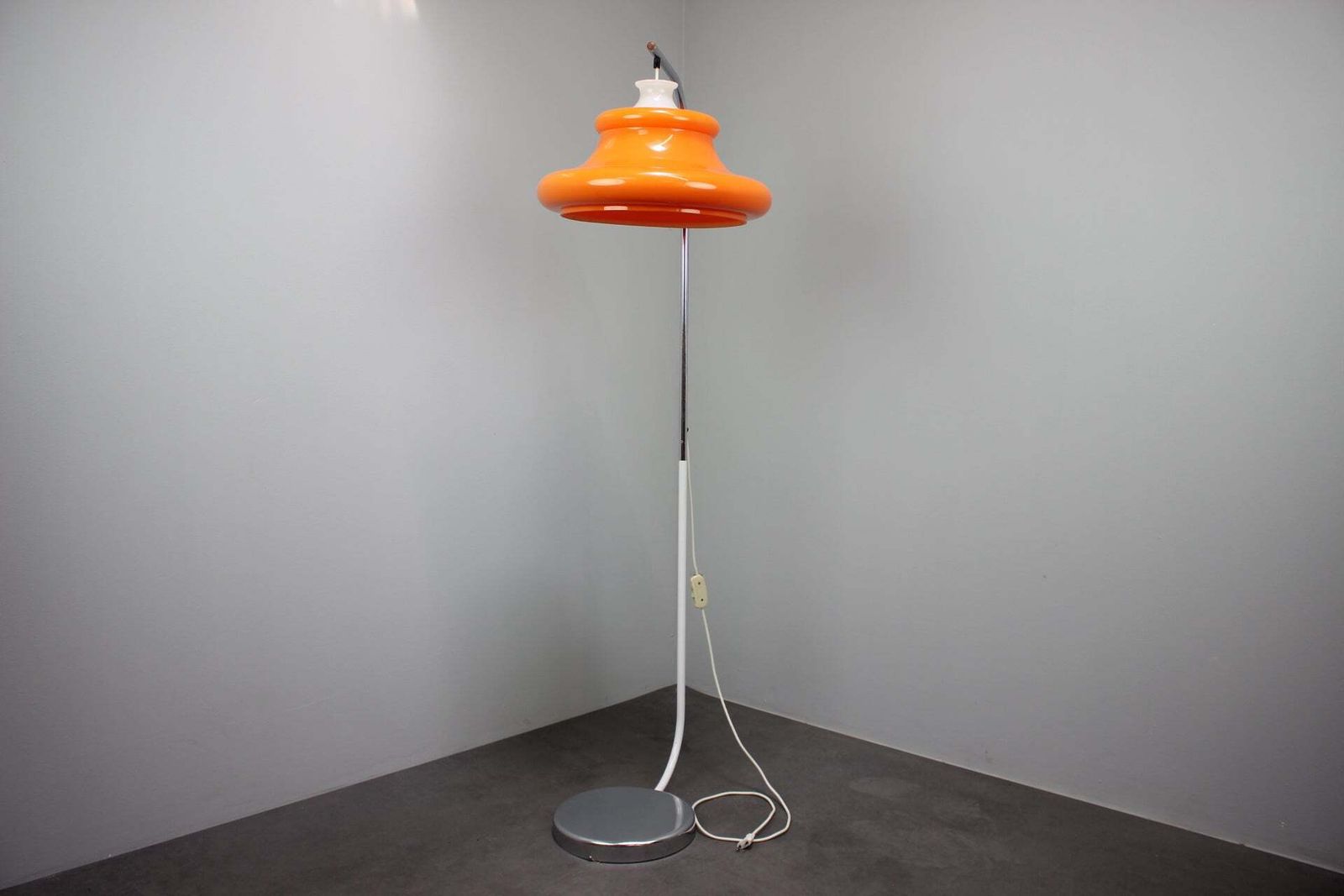 Vintage 1970s Hungarian Space Age Orange Plastic And Chrome Floor Lamp photo for sale
