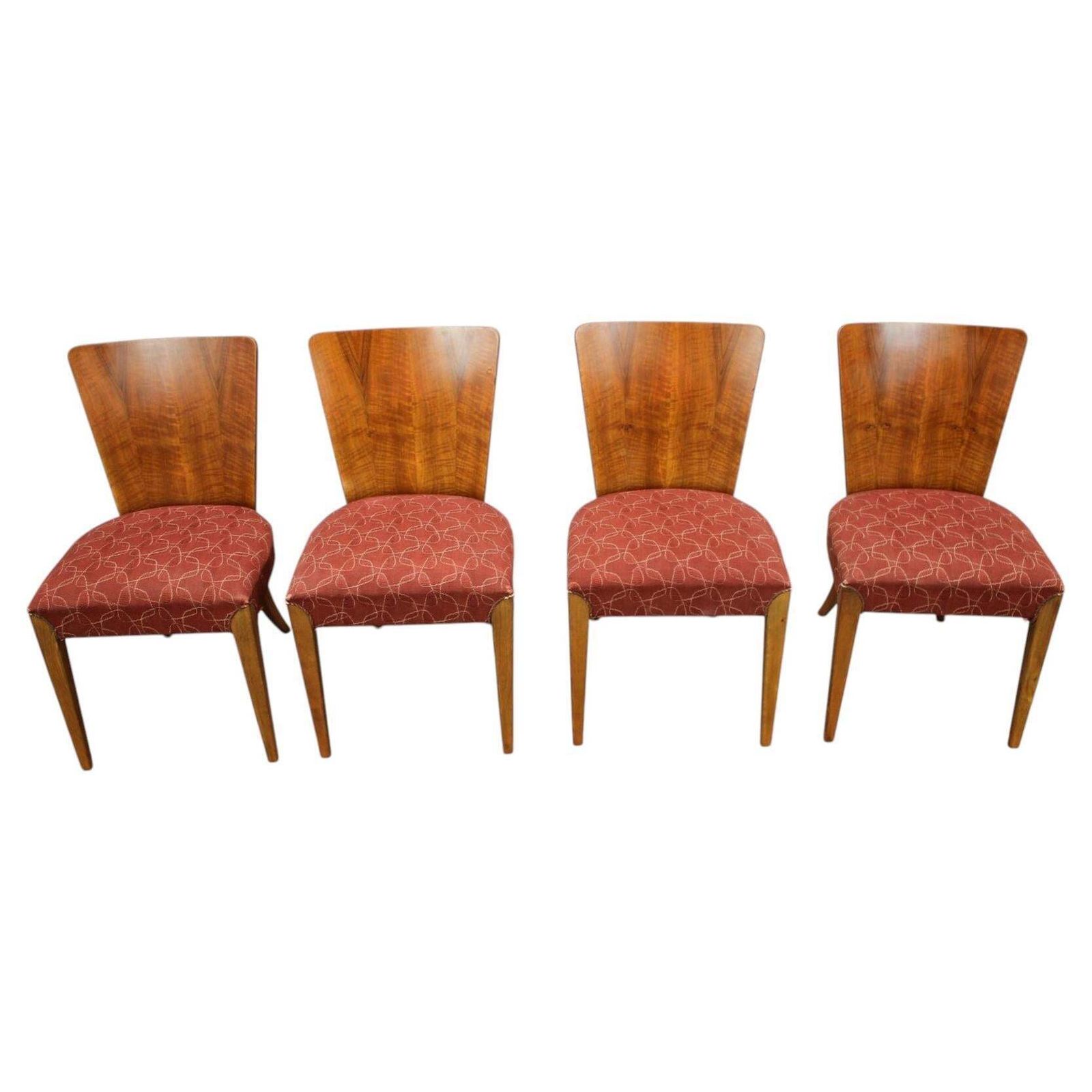 Set van vier Jindrich Halabala eetkamerstoelen, Tsjecho-Slowakije, jaren 1950