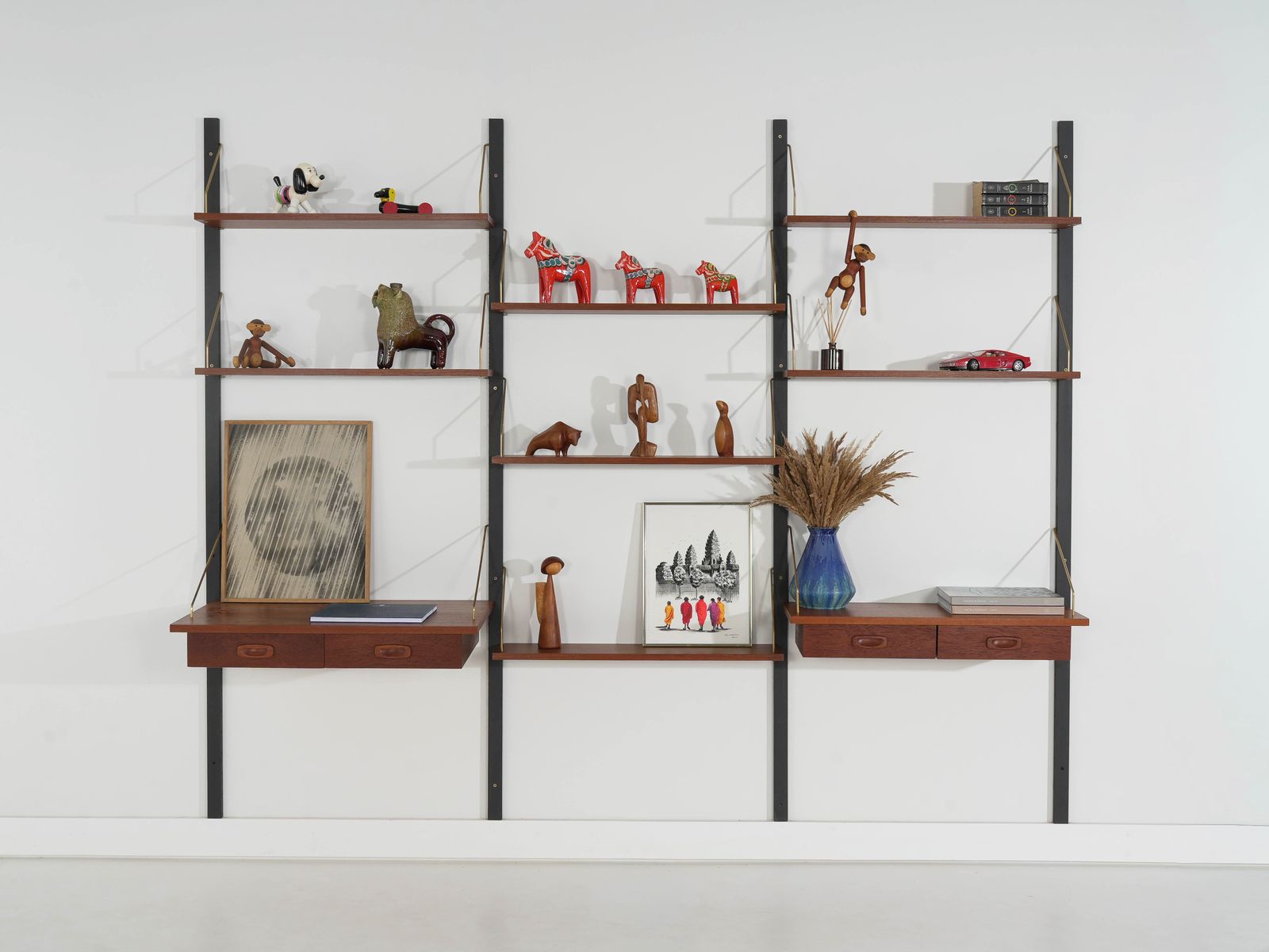 PS System modulaire wandkast van Preben Sørensen, teakfineer, Denemarken, ca. jaren 1970 photo furniture