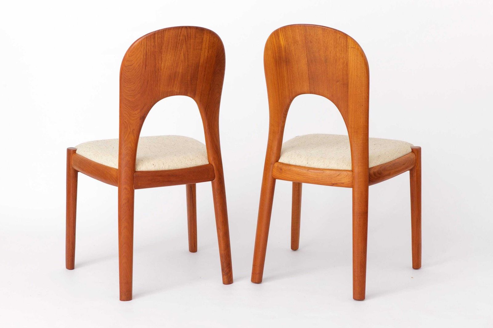 Pair Of Niels Koefoed Teak Dining Chairs, 1970s Danish Modern Chairs, Light Beige Wool Upholstery, Scandinavian Mid Century Design photo for sale