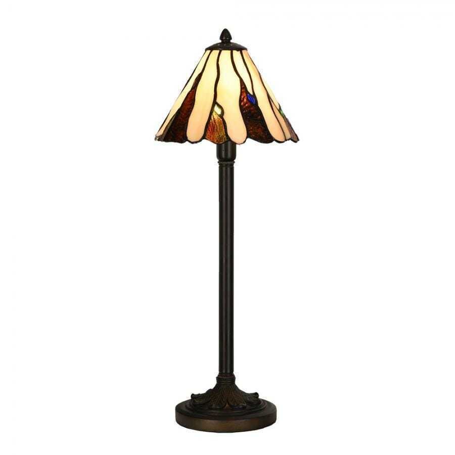 Elegante art deco Tiffany-stijl tafellamp, beige en bruin glas, 20 x 60 cm, klassieke verlichting voor thuis photo furniture