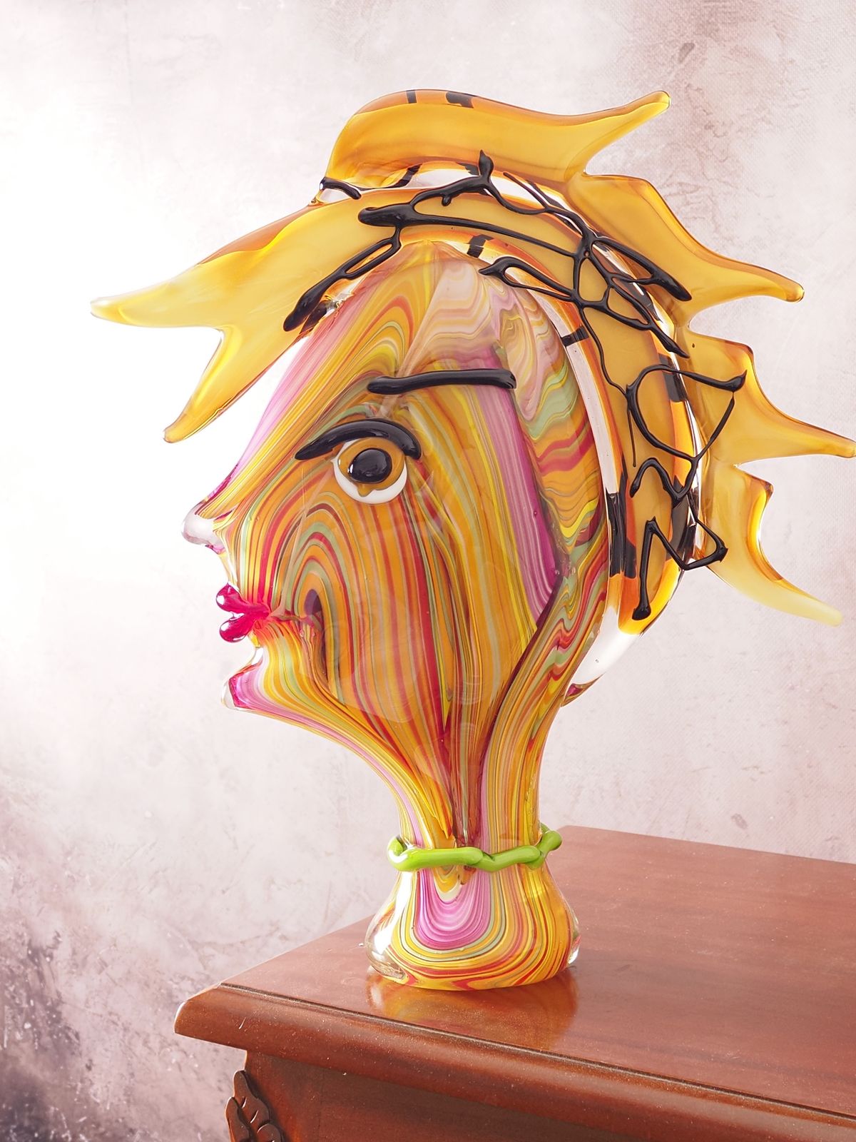 Murano Style Roze & Oranje Glazen Vrouwenhoofd photo furniture