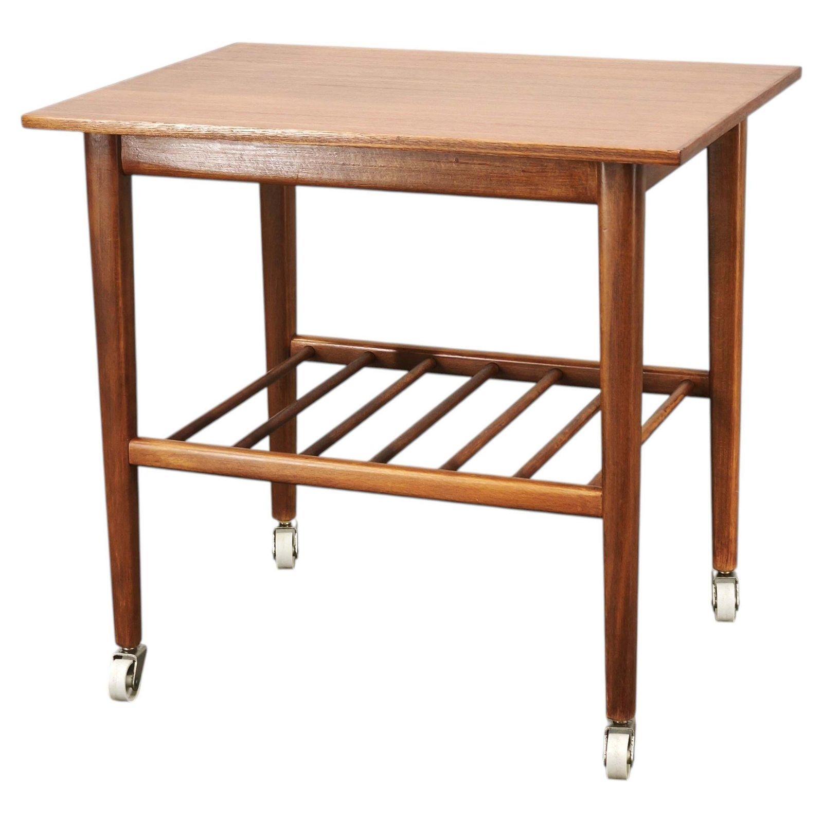 1960s Danish Modern Teak Serving Trolley Side Table On Wheels