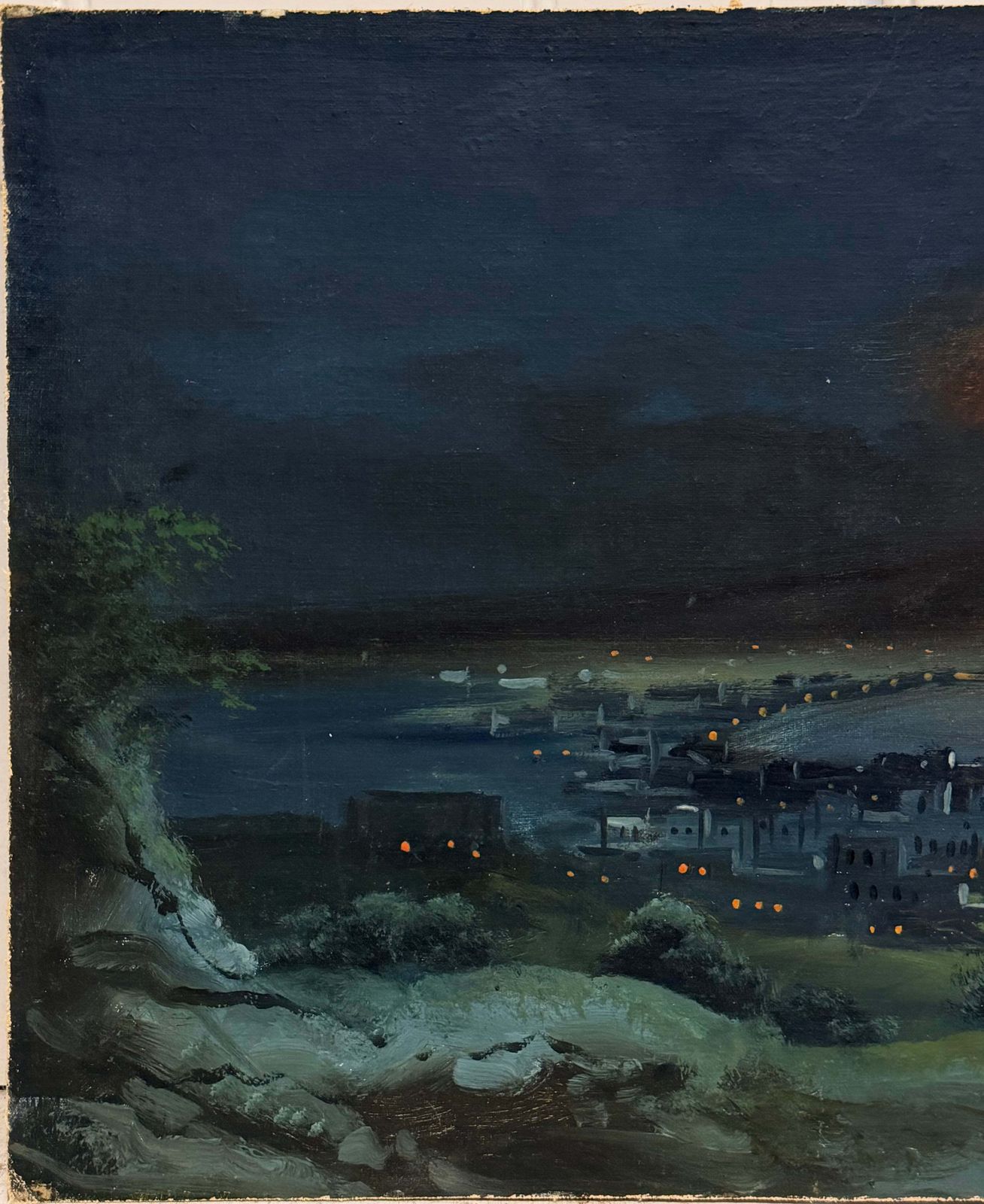 Moonlit Eruption Of Mount Vesuvius Over The Bay Of Naples Antique Oil Landscape photo vinterior