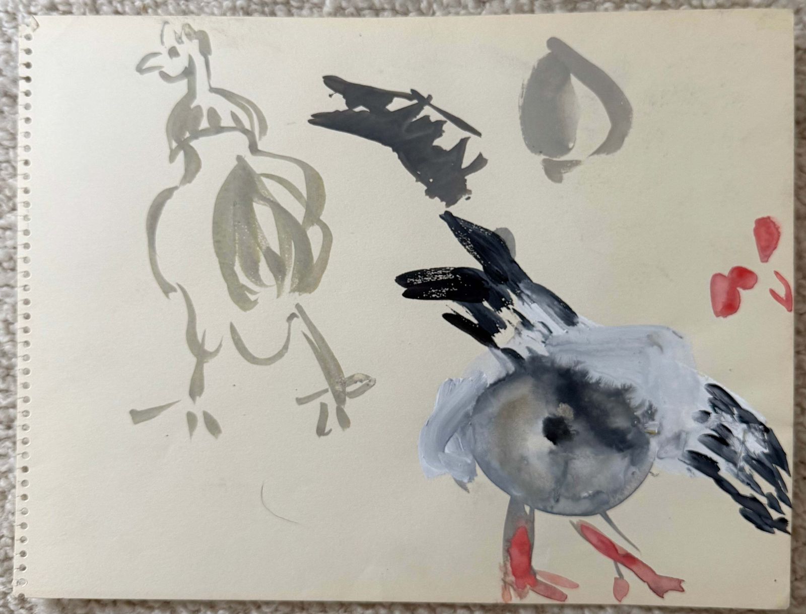 Pigeon Studies French Modernist Bird Study Gouache 1950's Painting photo furniture