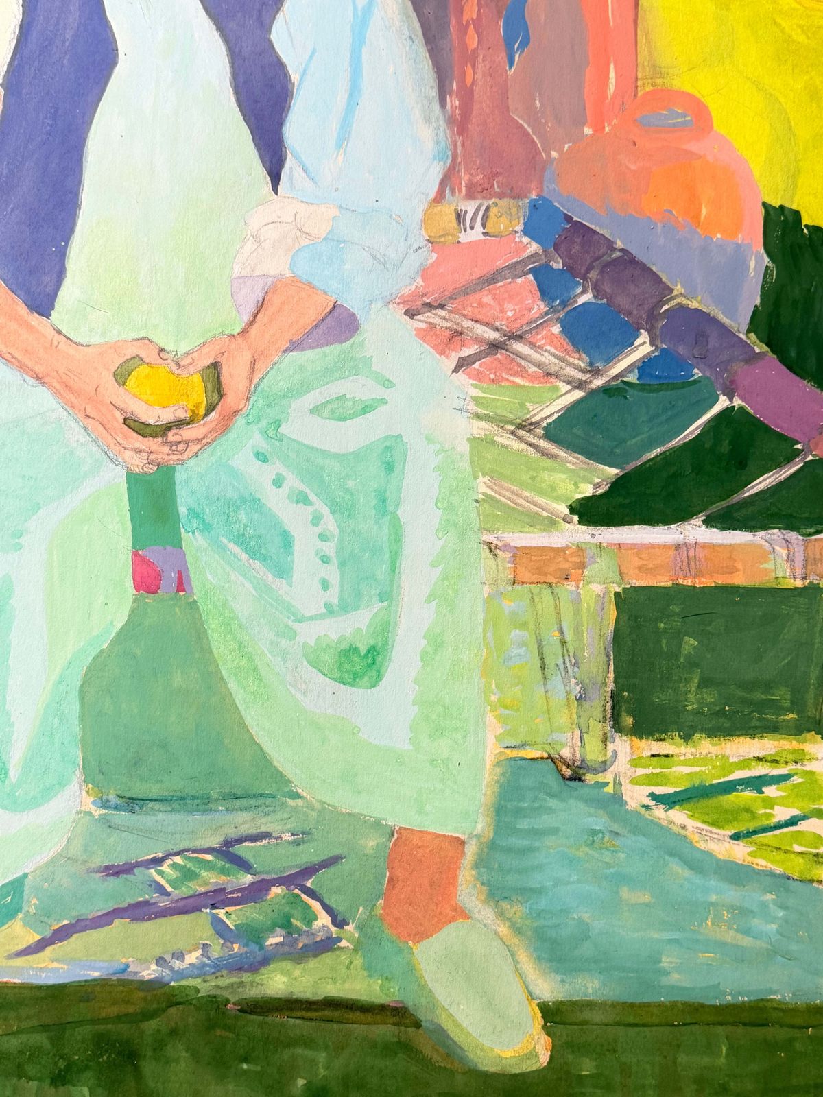 Homme marocain assis dans un jardin coloré, gouache moderniste française photo 586.0