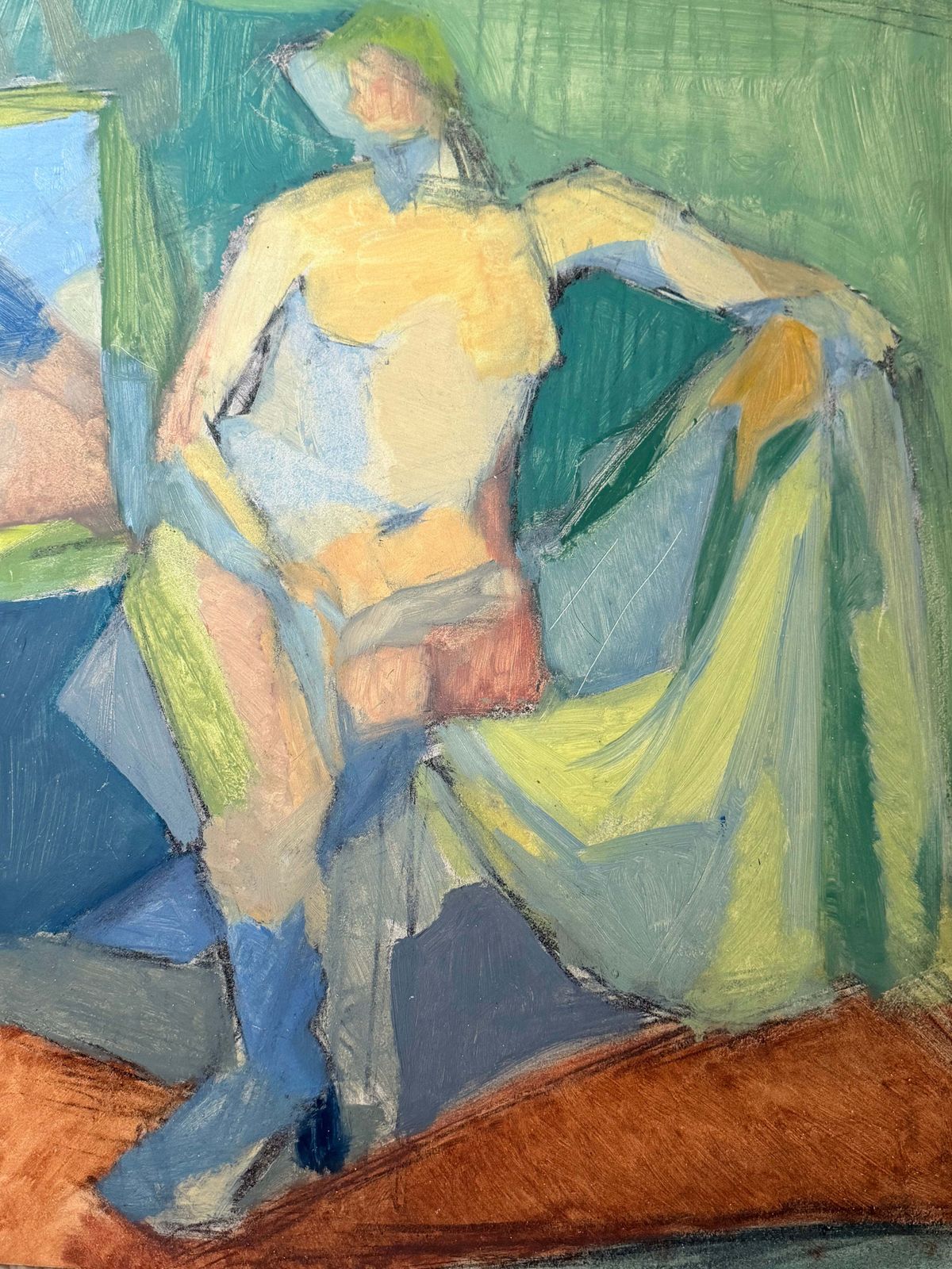 Nu féminin assis dans un intérieur lumineux, peinture moderniste cubiste française à l'huile photo Art
