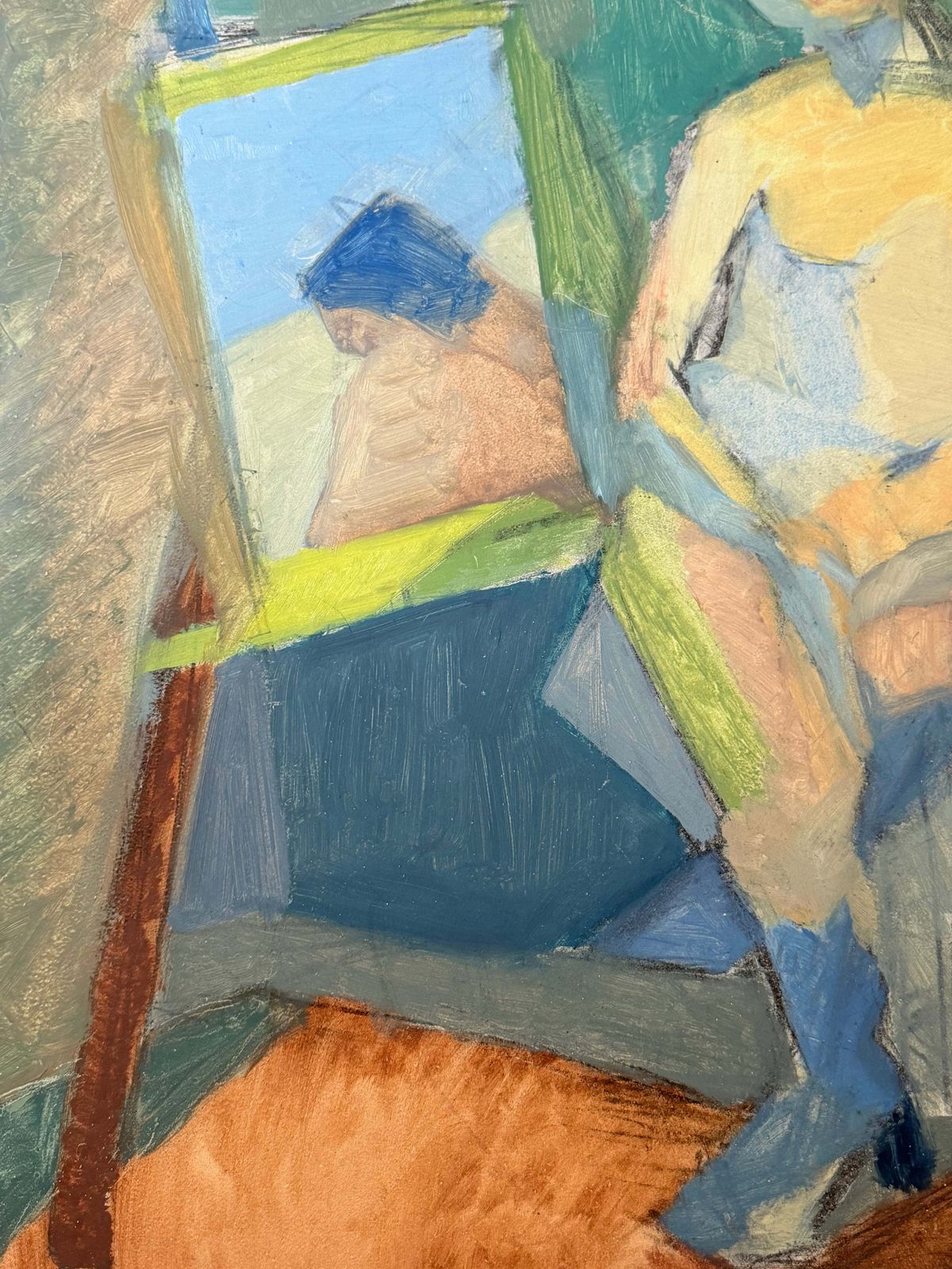 Nu féminin assis dans un intérieur lumineux, peinture moderniste cubiste française à l'huile photo vinterior