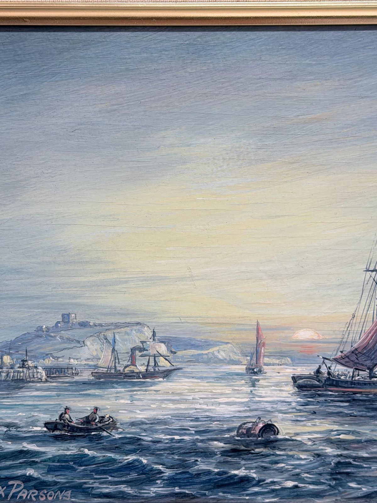 Bateaux de pêche au large de Douvres, peinture marine britannique encadrée, huile sur toile photo 892.0