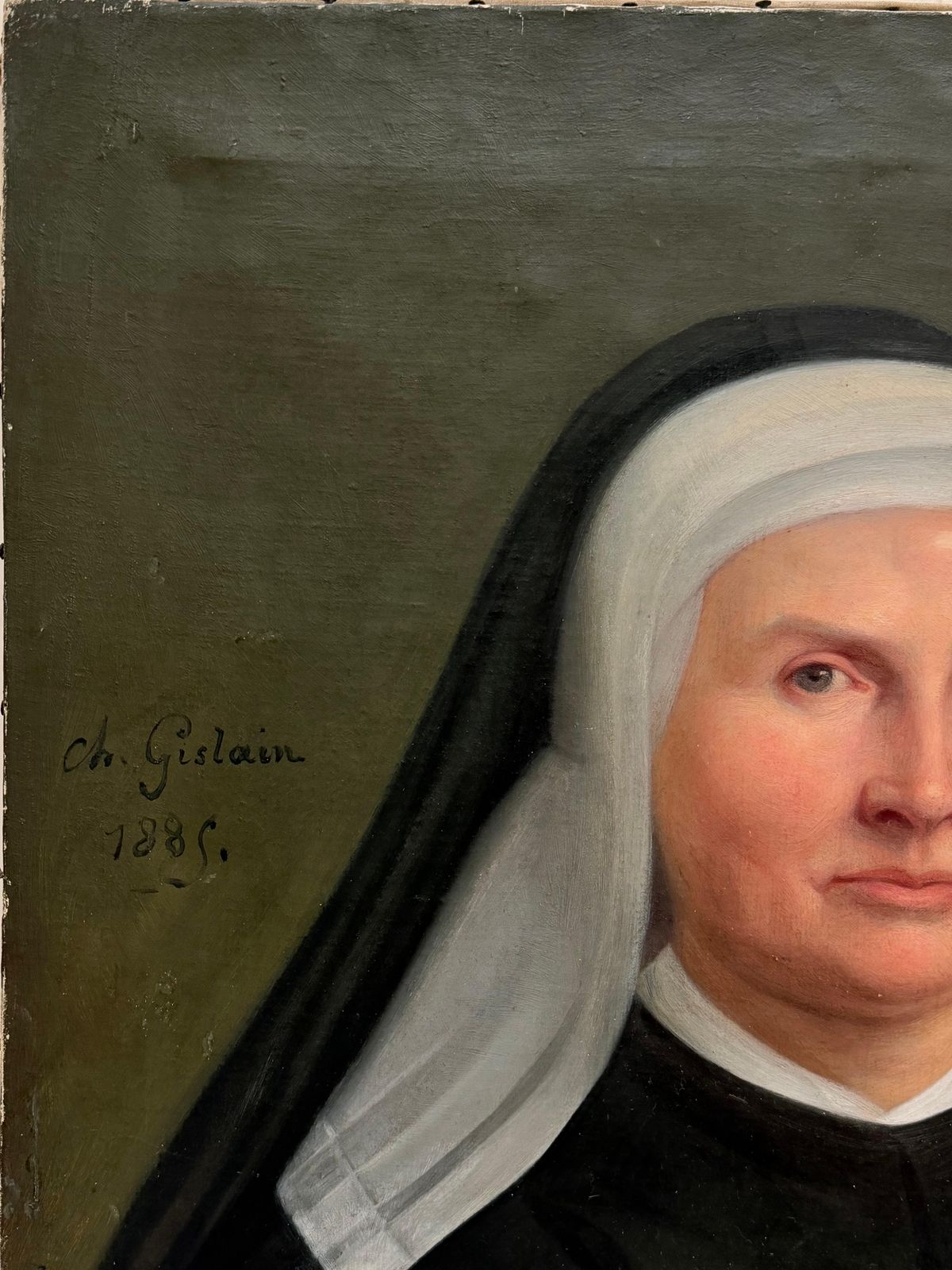 Portrait d'époque d'une religieuse française au crucifix, huile sur toile, daté 1885 photo Art