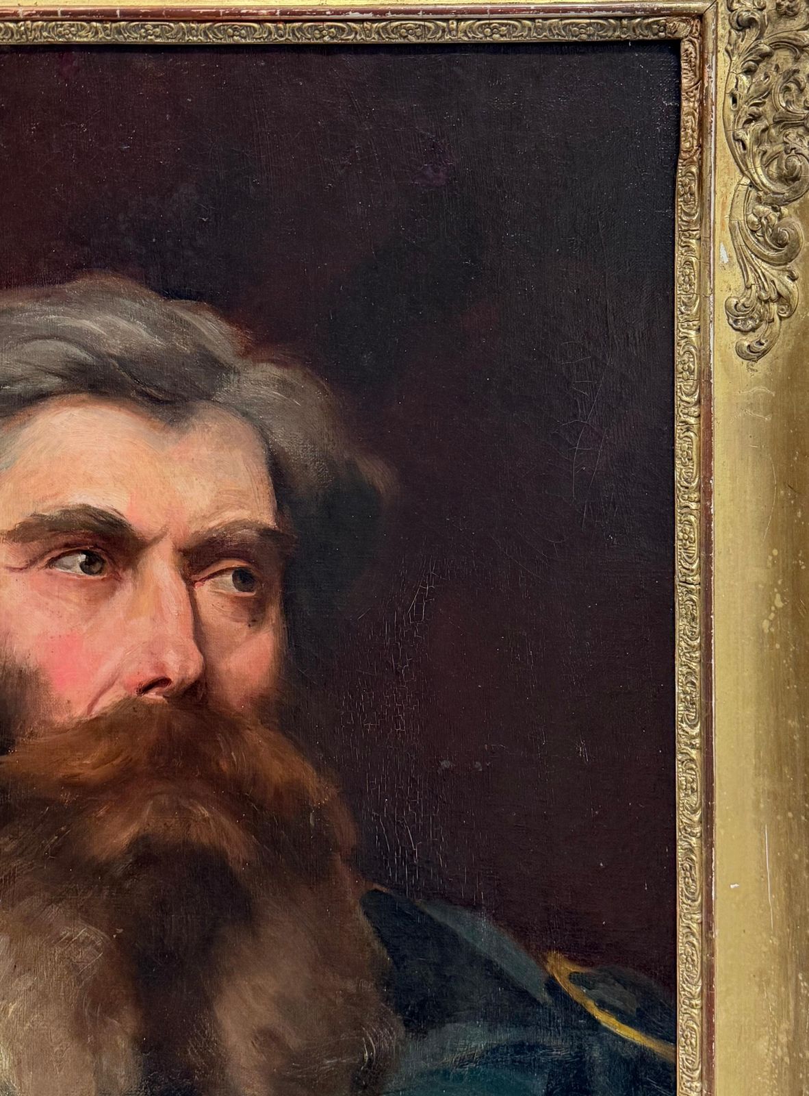 Portrait d'un gentleman barbu en vert, peinture à l'huile française du XIXe siècle photo vintage