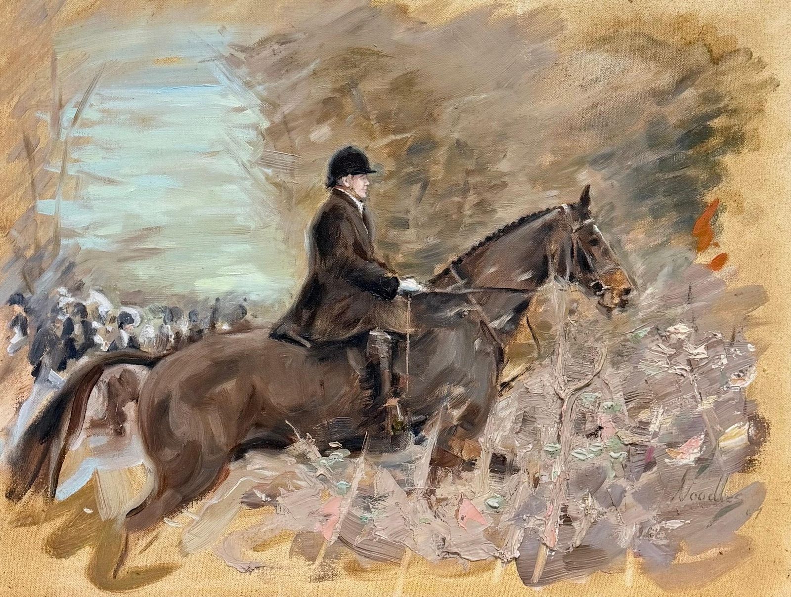 Chasseur à cheval avec une meute, école britannique du XXe siècle, peinture de sport équestre à l'huile photo furniture