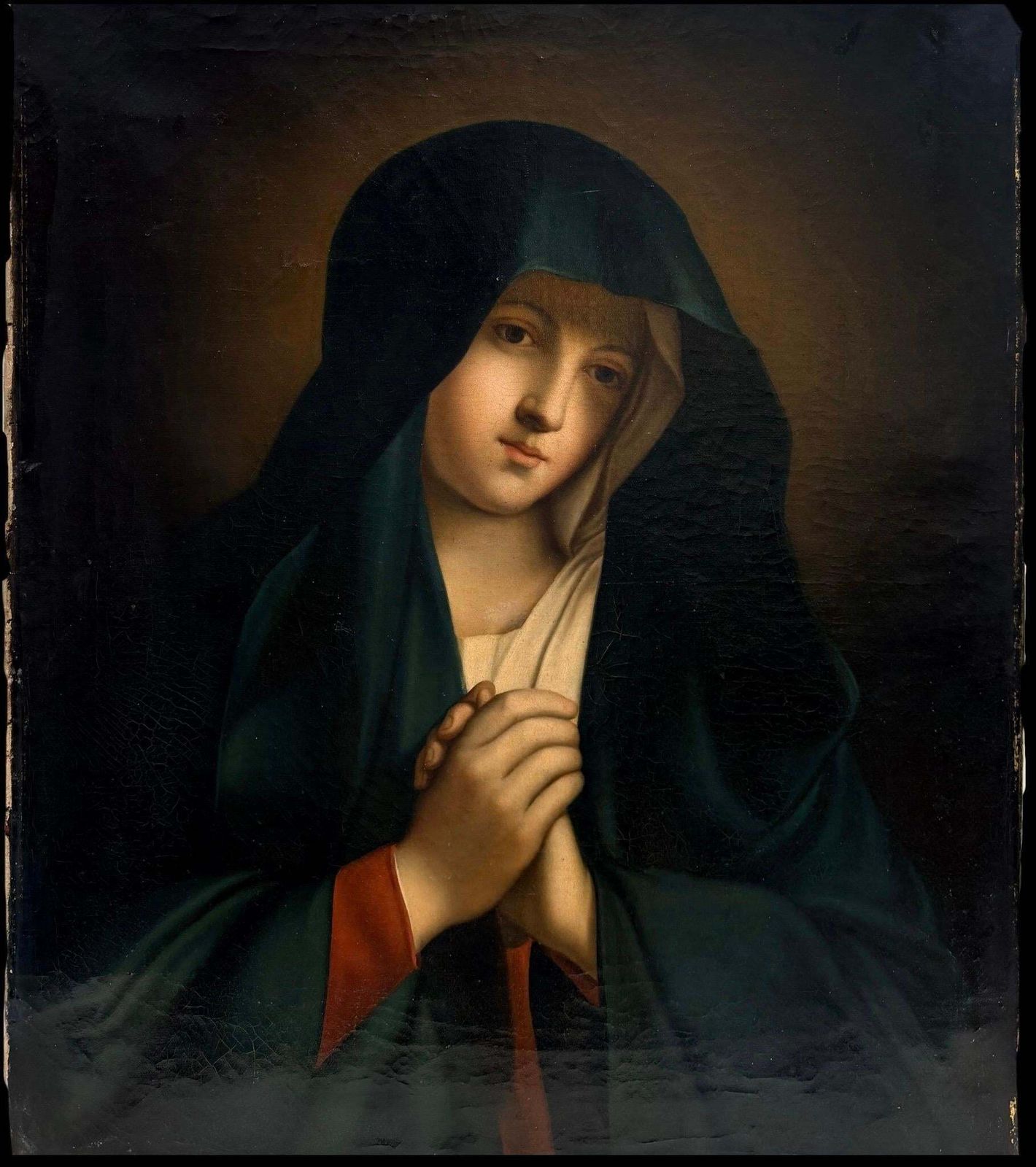 Tableau ancien de maître italien, huile sur toile, Madone des Douleurs photo furniture