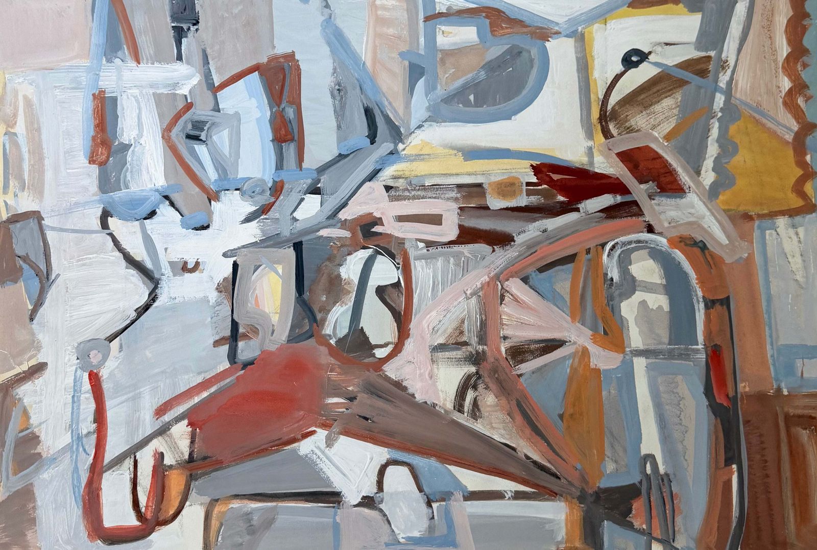Paysage urbain abstrait, gouache moderniste française, années 1950